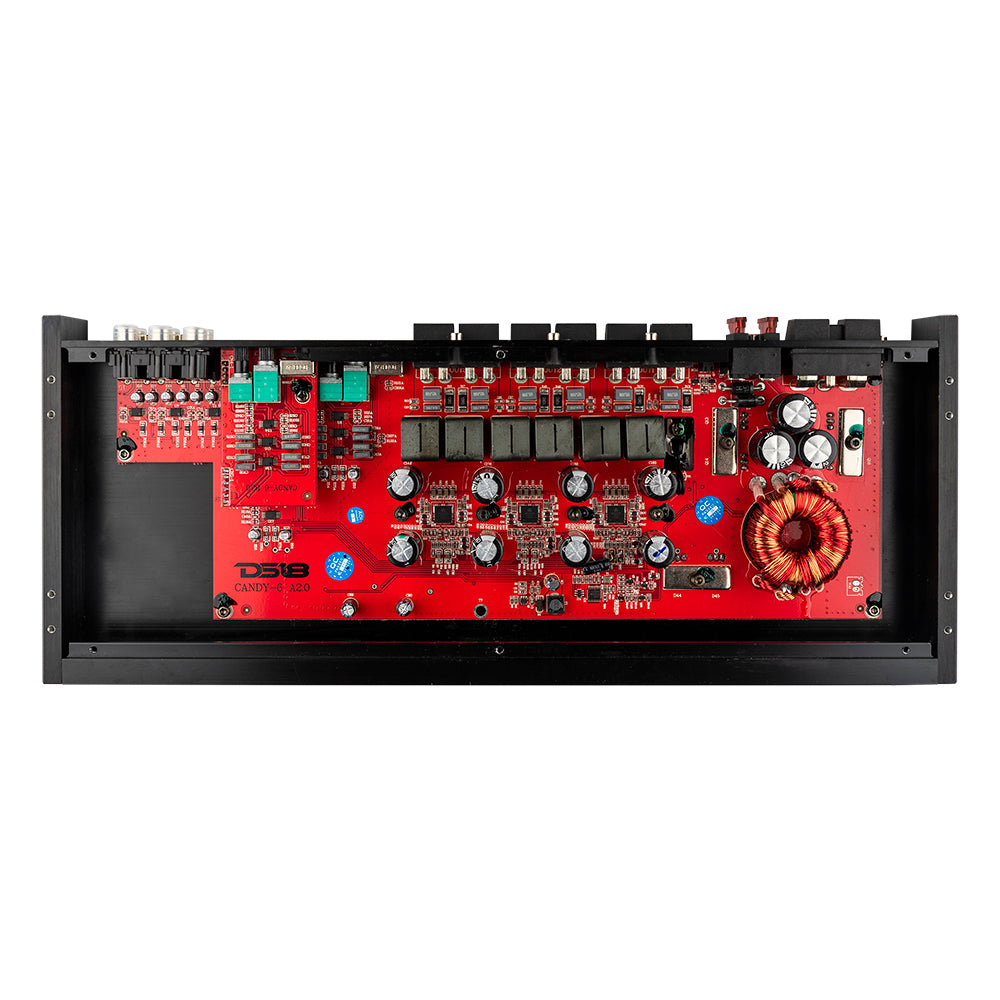 DS18 CANDY 6 Full Range Class D 6 Channel Car Amplifier 1800W - High Power Audio System for Cars, Trucks & SUVs - Perfect for Bass Boost & Clear Sound on Road Trips & Daily Commutes