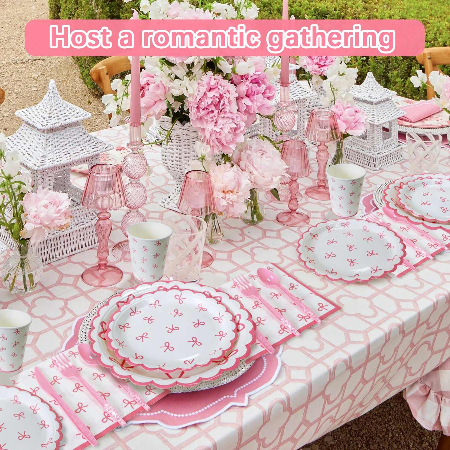 175Pcs Pink Bow Birthday Party Decorations Set - Plates, Napkins, Cups & Cutlery for 25 Guests | Coquette Theme Girls Birthday Supplies | Perfect for Princess Themed Parties, Baby Showers & Bridal Showers