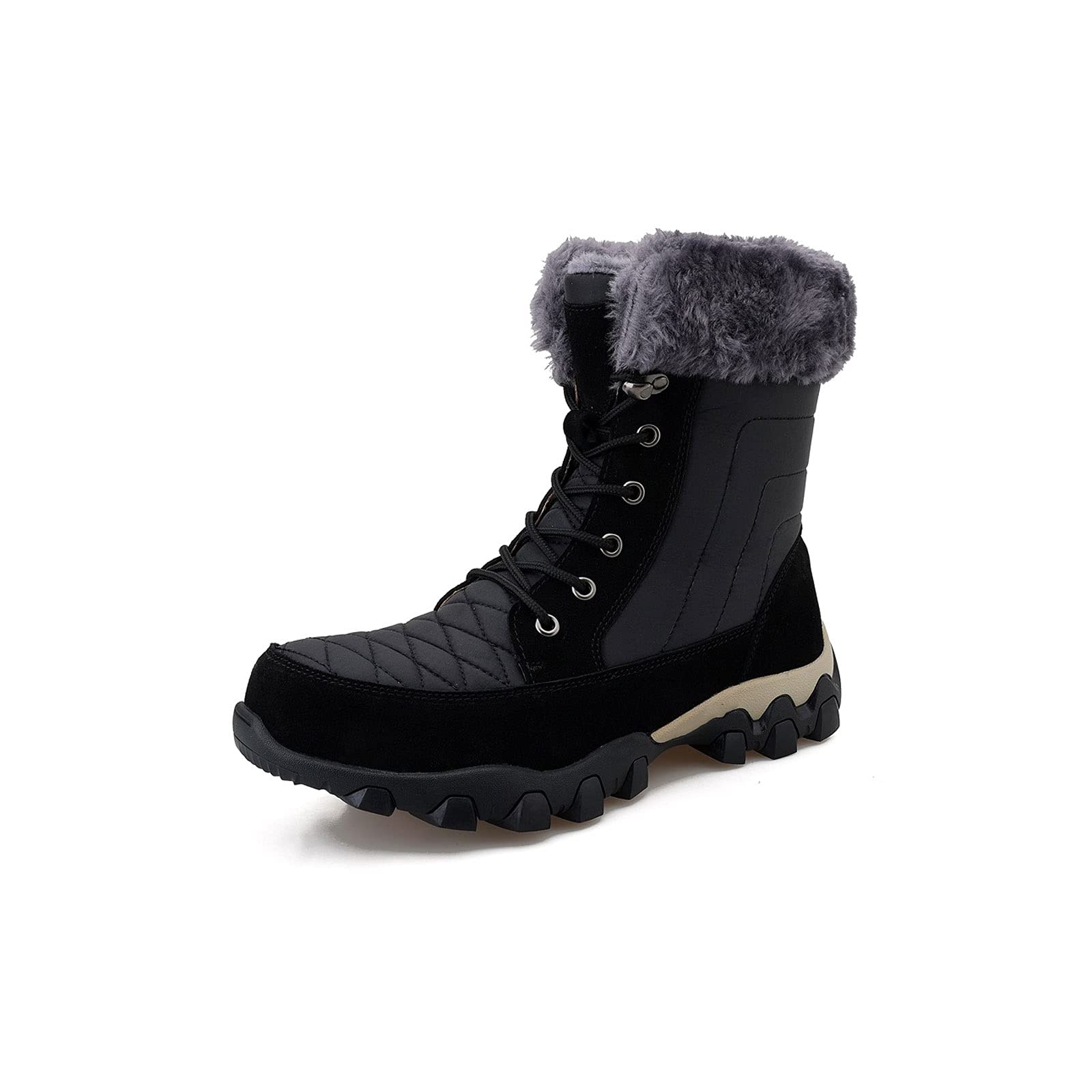 Men's Waterproof Winter Snow Boots - Non-Slip Rubber Hiking Work Shoes for Outdoor Activities | Super Warm & Durable | Size 8 US (38-46 EU) - Black | Perfect for Snowy Weather, Hiking, Construction & Daily Winter Wear