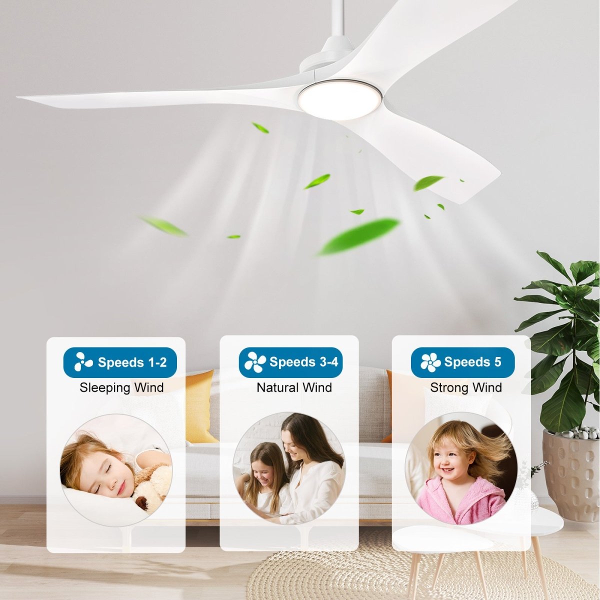 Depuley 52 Inch Modern Ceiling Fan with LED Lights and Remote Control - Ultra Quiet Reversible DC Motor, 3 Color Temperature Adjustable Lighting - Perfect for Bedroom, Living Room, Study or Patio - Energy Efficient Low Profile Flush Mount Design