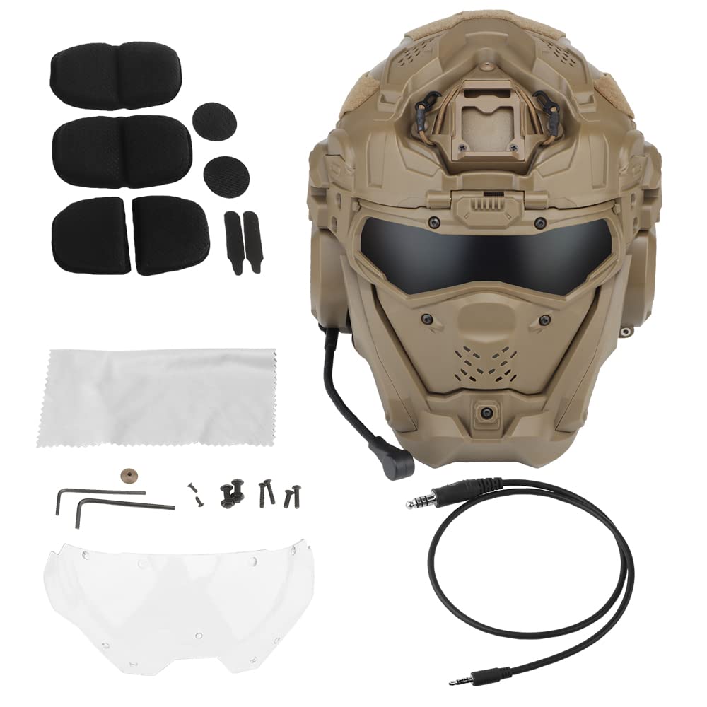 Tactical Airsoft Helmet with Built-in Detachable Headset, Anti-Fog Fan & Sliding Goggles - All-in-One Design for Paintball, CS Cosplay, Airsoft Games and Military Simulation