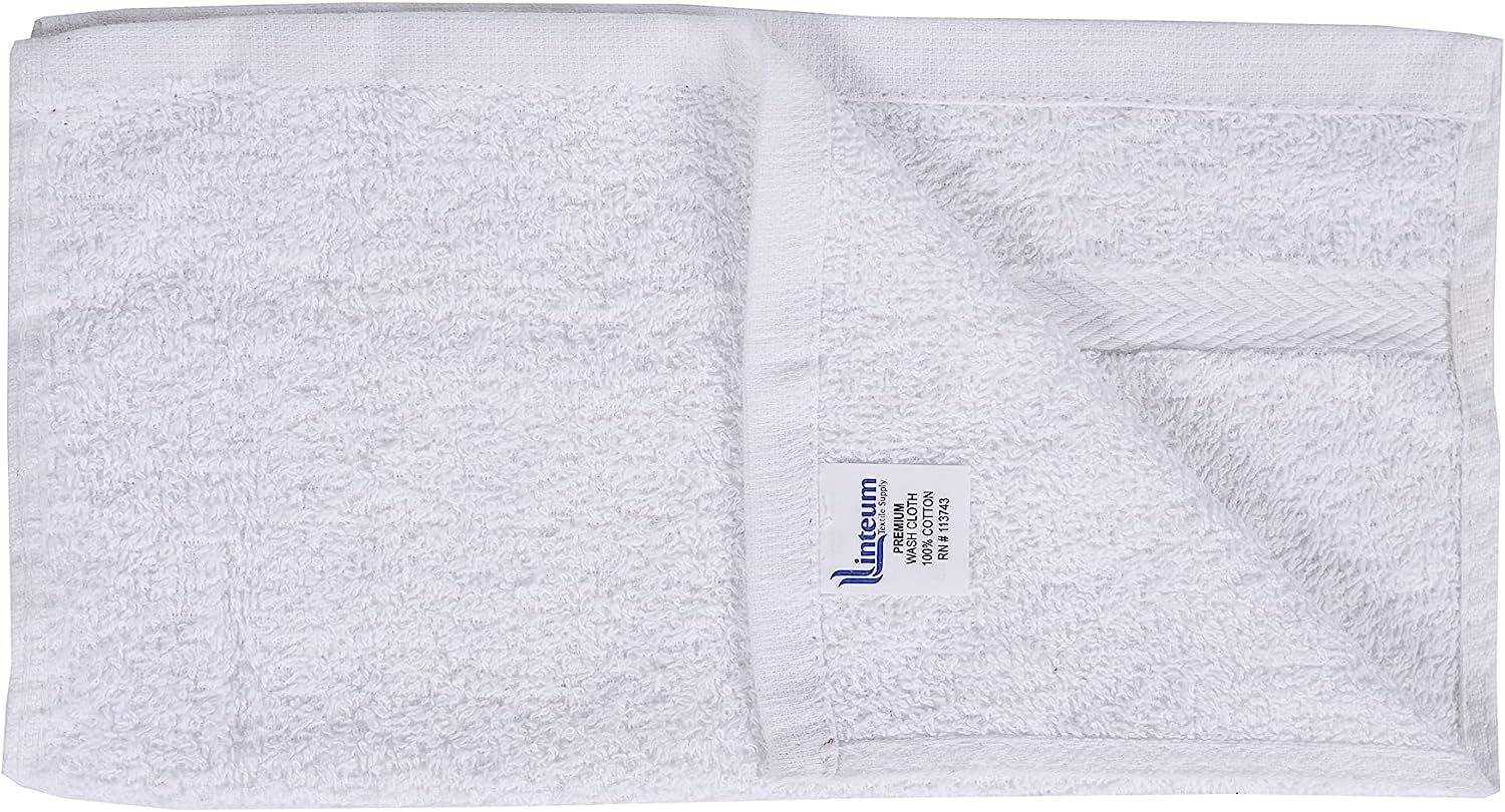 Linteum 100% Soft Cotton Face Towel Set - 16 Pack 13x13 Inch Ring Spun Washcloths | Ultra Absorbent & Durable for Home, Spa, Gym, Hotel Use | Perfect for Skincare, Makeup Removal & Bathing (White)
