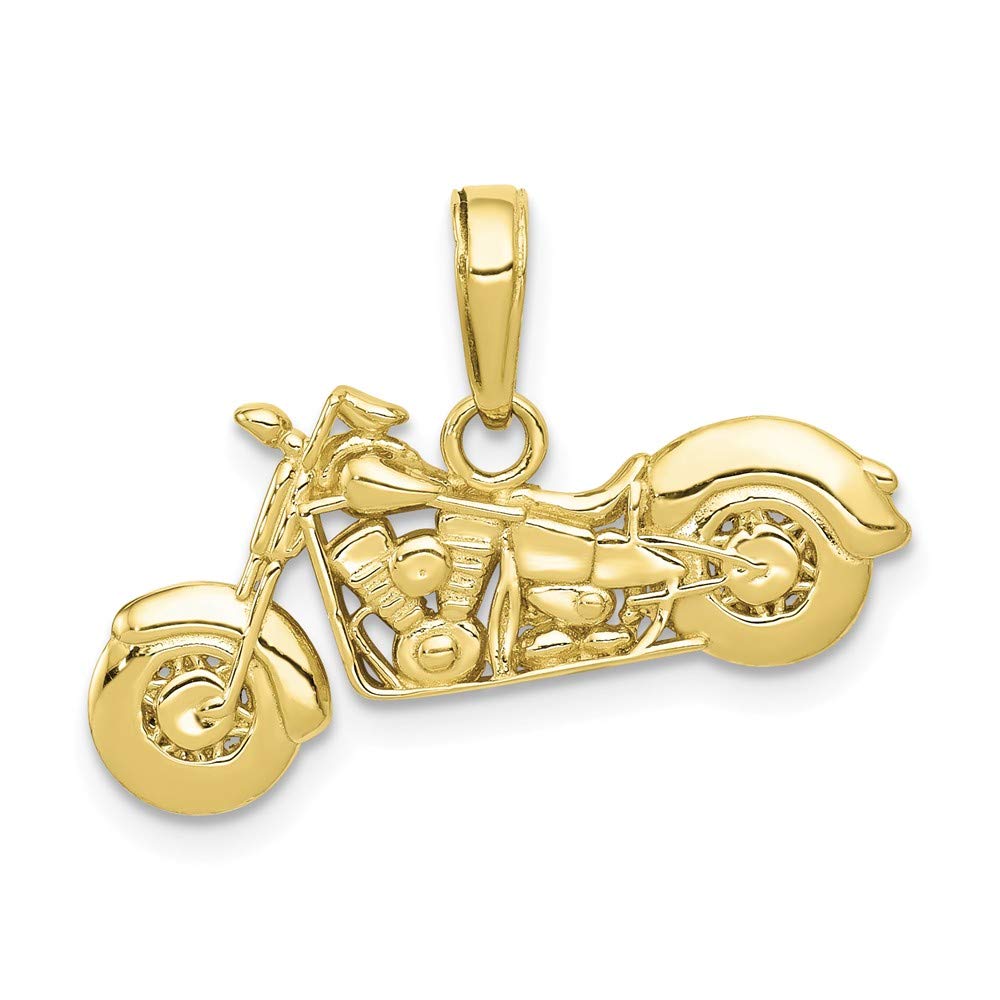 10K Yellow Gold 3D Motorcycle Pendant - Handcrafted Textured & Polished Jewelry for Men - Perfect Biker Gift for Riders, Motorcycle Enthusiasts & Fashion Accessories