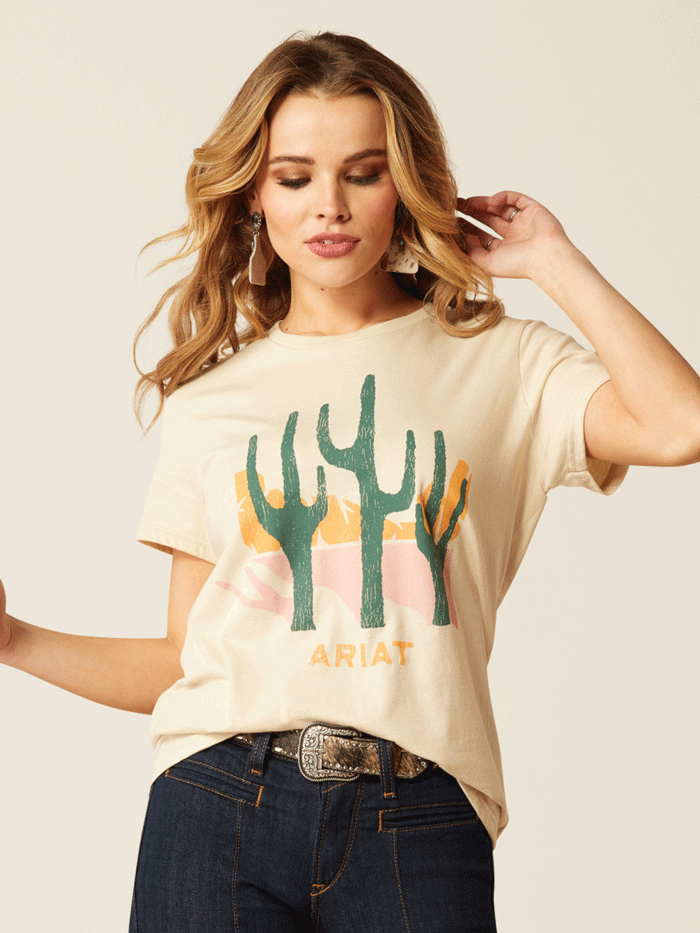 Ariat Women's Saguro Modern Tee - Soft Cotton Short Sleeve T-Shirt for Casual Wear & Outdoor Activities (Natural)
