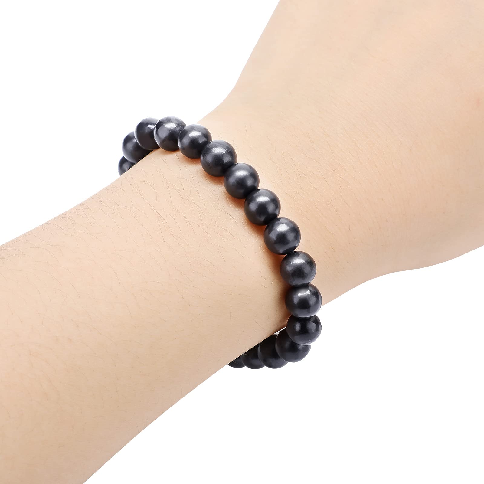 Hicarer 2 Pack Black Shungite Stretch Bracelet for Men & Women - Natural Shungite Beads for Energy Healing, Chakra Balance & EMF Protection - Perfect for Meditation, Yoga & Spiritual Wellness
