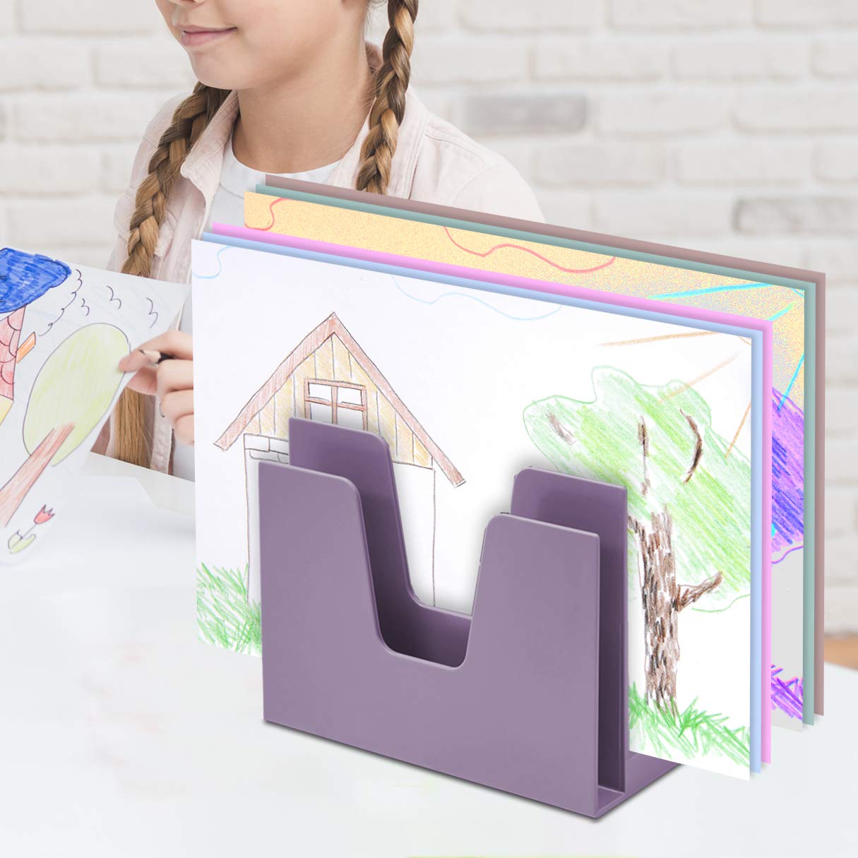 Acrimet 5-Section Incline File Sorter Organizer - Plastic Desktop Mail & Letter Holder for Office Organization - Solid Purple - Perfect for Desk, Mailroom, and Home Office Use