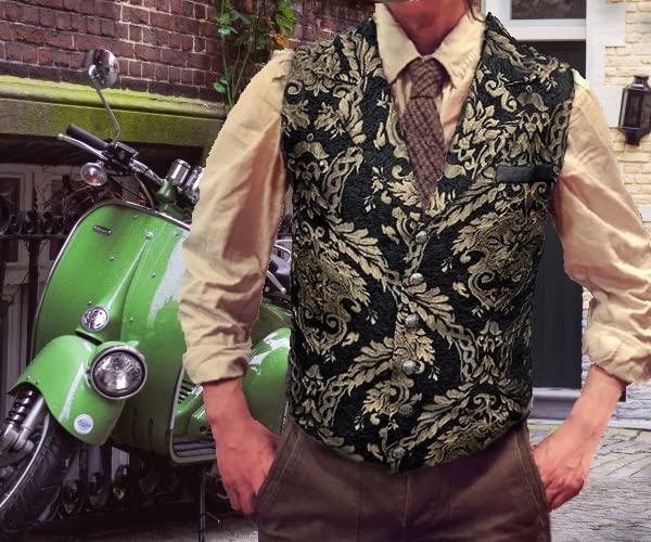 Men's Steampunk Vest Gothic Corset Waistcoat - Victorian Jacquard Gothic Suit Costume for Cosplay, Halloween & Masquerade Parties