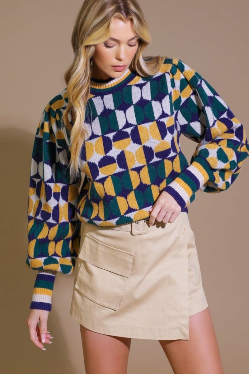 Cheer You On Jacquard Sweater Top - Stylish Knit Pullover for Women | Perfect for Casual Outings, Office Wear & Fall Fashion