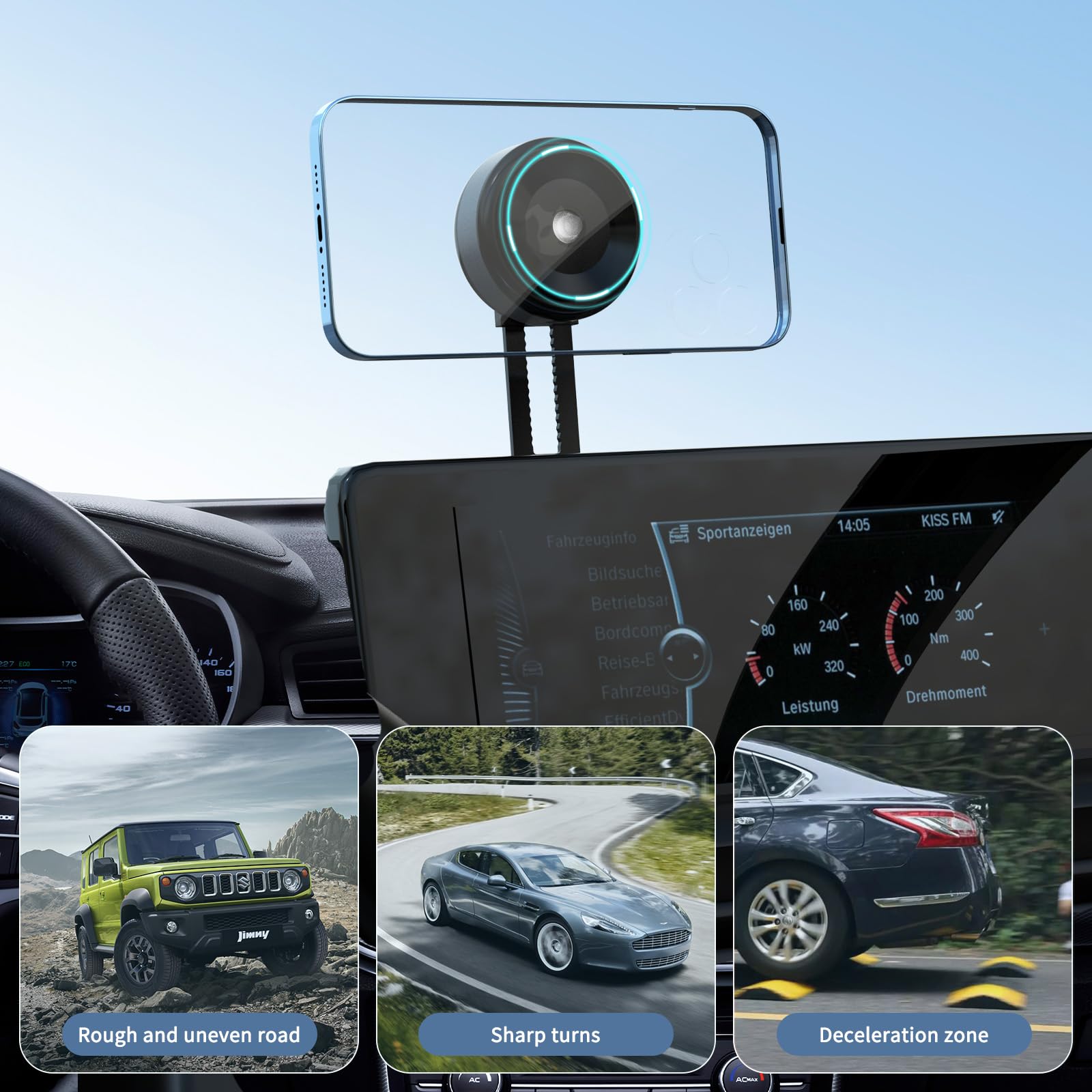 AOAO Tesla Model 3/Y/X/S Phone Mount Holder - Universal Vacuum Suction Car Phone Stand for All Smartphones - Perfect for GPS Navigation & Hands-Free Driving