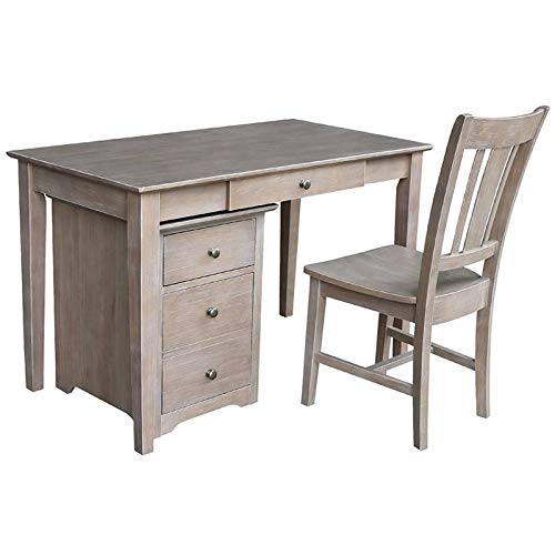 International Concepts 3-Piece Writing Desk Set in Washed Gray Taupe - Home Office Furniture for Small Spaces, Study & Workstation Setup