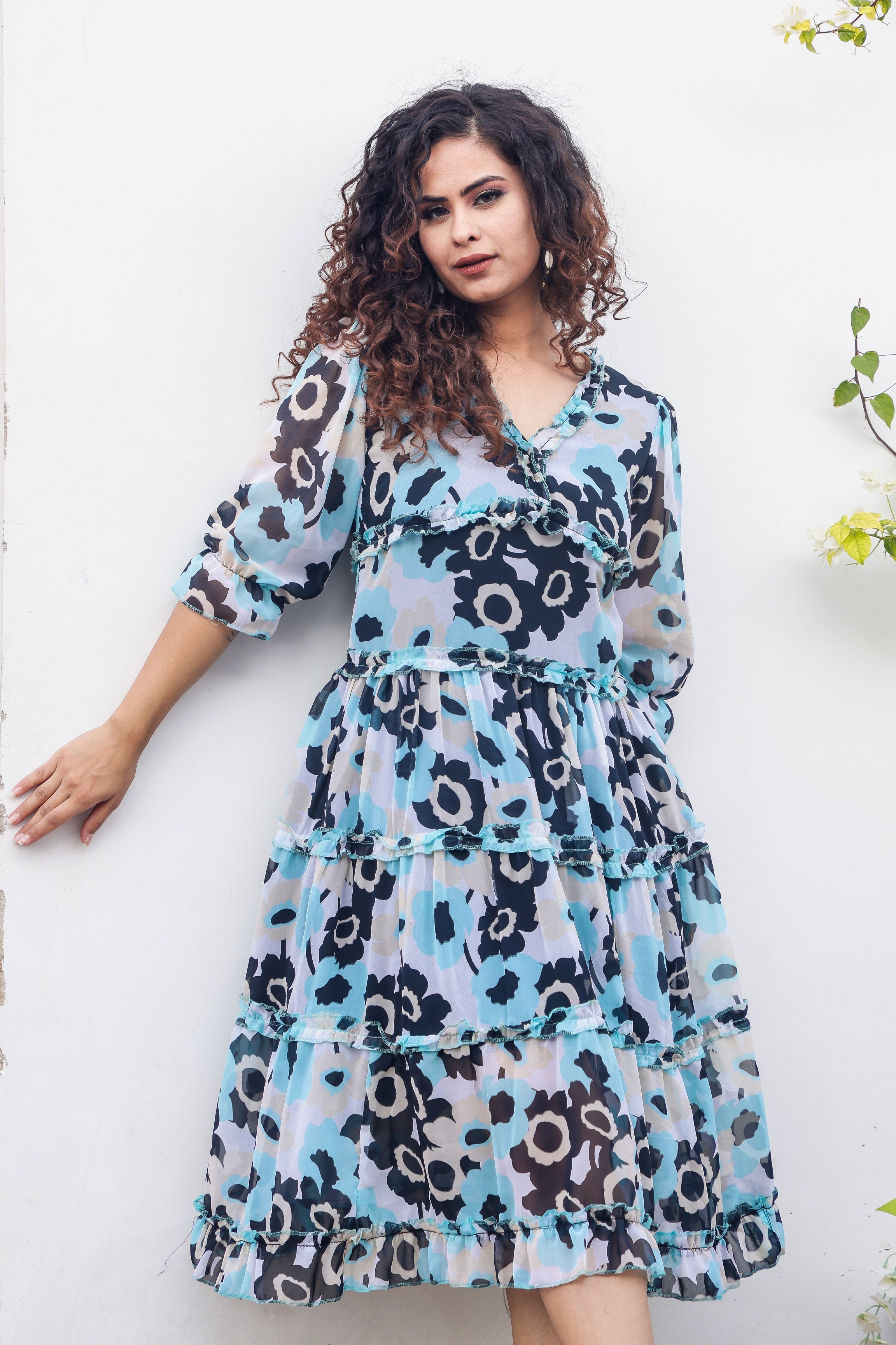 Blue Floral Print Maxi Dress for Women - Summer Beach Boho Long Dress with Pockets - Perfect for Vacations, Weddings & Outdoor Events
