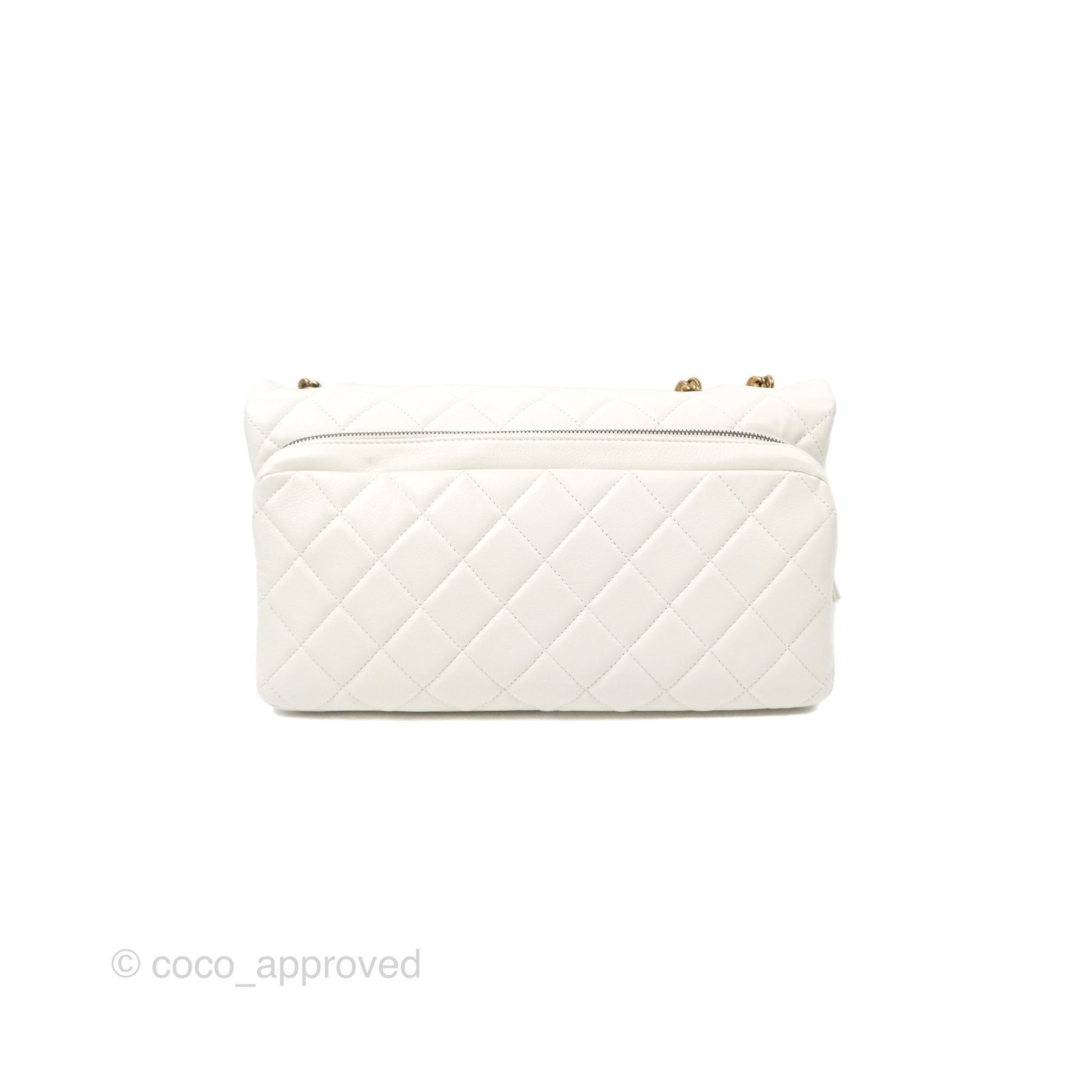 Chanel CC Crown Flap Bag in White Calfskin with Antique Gold Hardware - Luxury Crossbody Purse for Women, Perfect for Evening Events & Date Nights