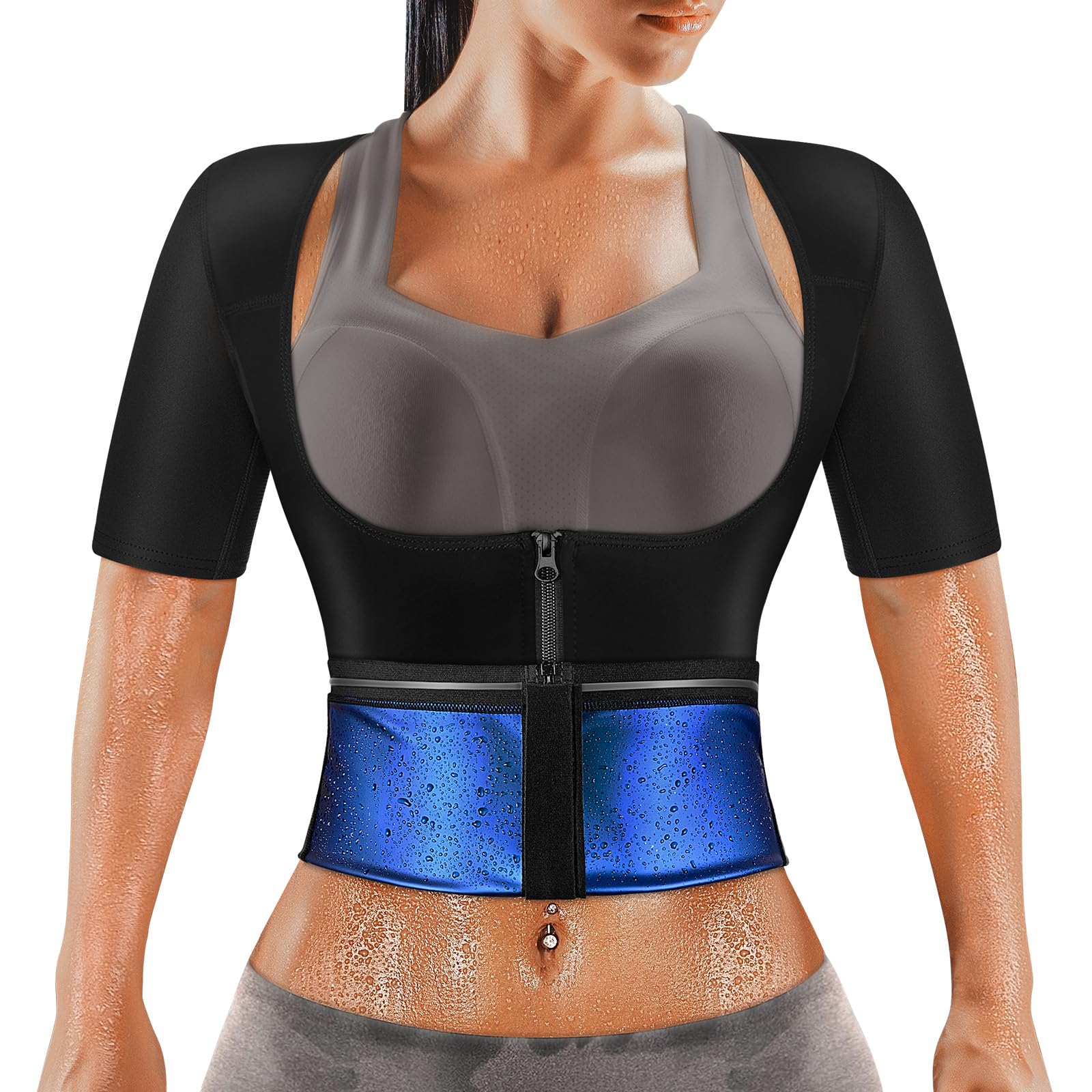 MATKAO Women's Sauna Suit for Weight Loss - Sweat Shirt & Waist Trainer Vest with Zipper - Fitness Body Shaper for Workouts, Running & Home Exercise