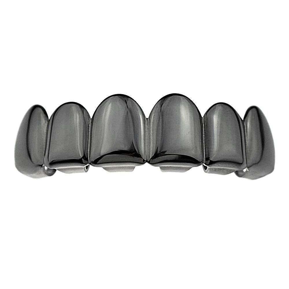 Gunmetal Black Hip Hop Grillz - Upper Top Row Teeth Grill for Men & Women | Perfect for Rap Performances, Music Videos, and Street Style Fashion