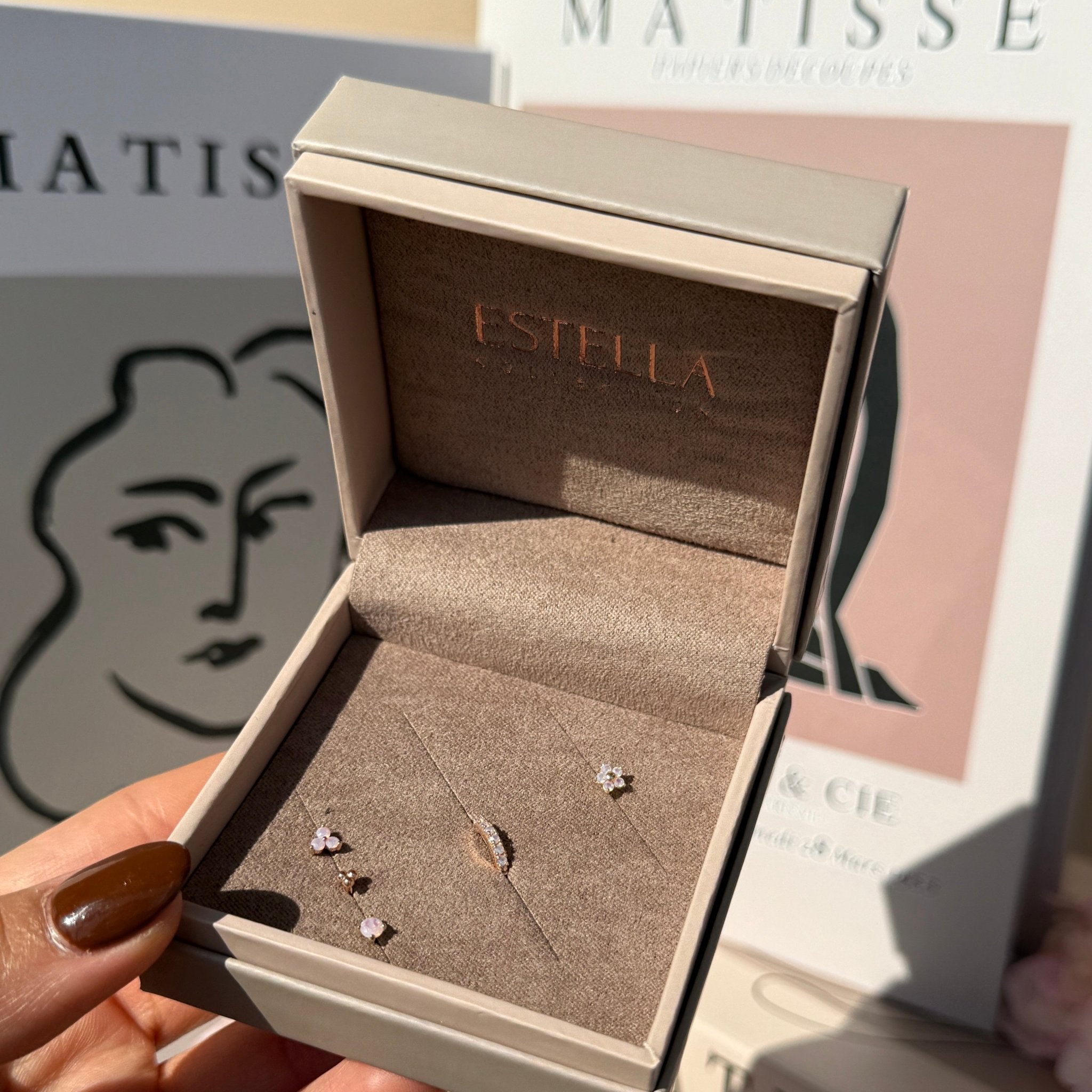 14K Rose Gold Pink Opal Trinity Cluster Stud Earrings - Flat Back for Sensitive Ears | Perfect for Everyday Wear, Gift Giving & Special Occasions