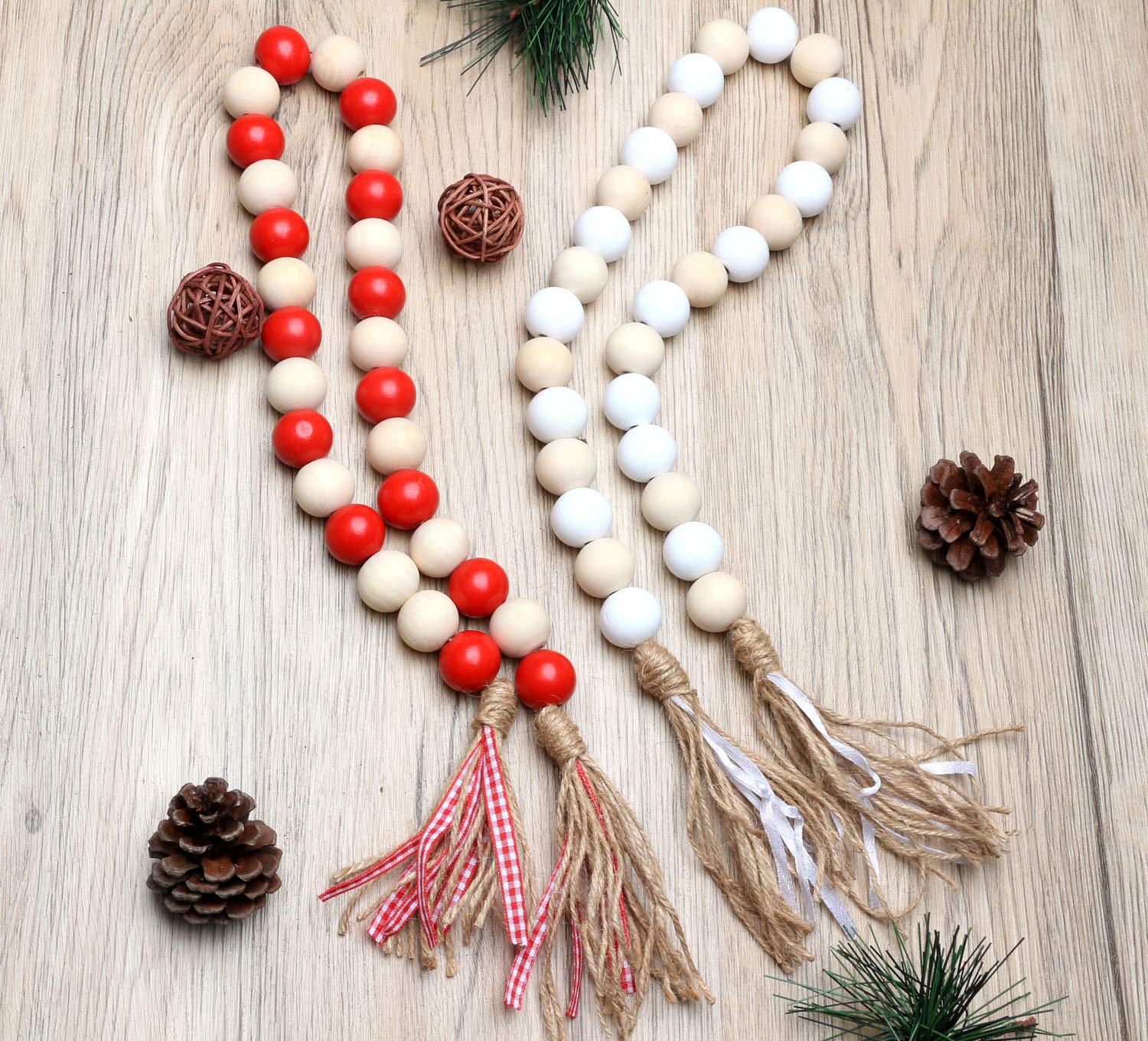 White Red Wooden Beads 20mm Round Beads 4mm Hole Bulk Loose Spacer Beads for Jewelry Making, DIY Crafts, Bracelets, Necklaces, Home Decor - 50Pcs Natural Wood Beading Supplies