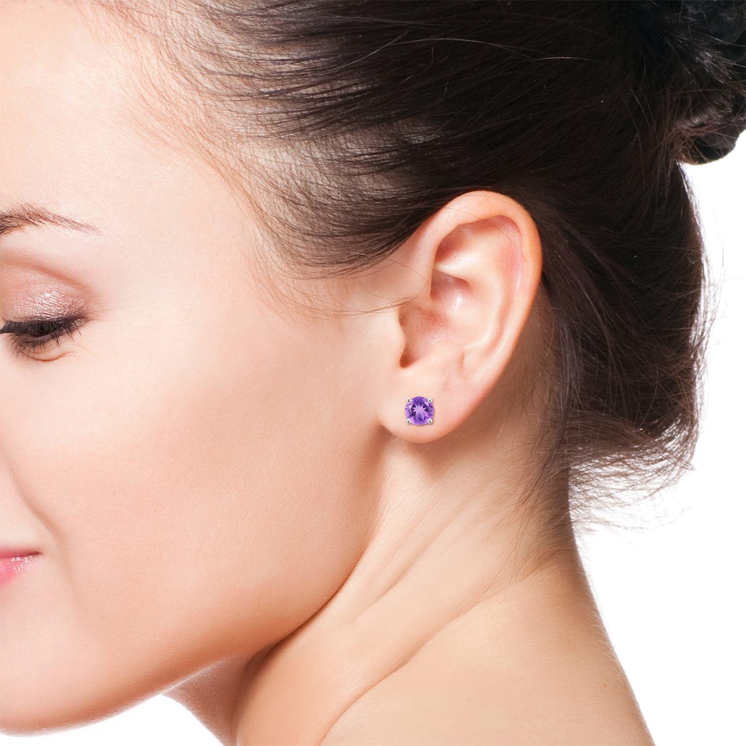 ANGARA Natural Round Amethyst Stud Earrings in Sterling Silver/14K Solid Gold/Platinum | February Birthstone Jewelry for Women | Birthday, Engagement, Anniversary & Wedding Gift | Perfect for Everyday Wear & Special Occasions