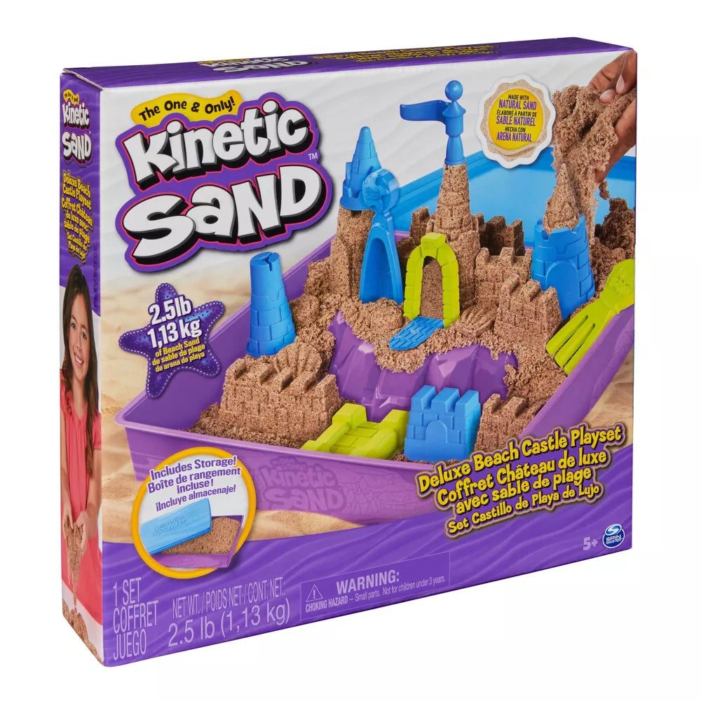 Kinetic Sand Deluxe Beach Castle Playset - Moldable Sensory Sand Toy for Kids, Beach Themed Building Set for Creative Play - Perfect for Indoor & Outdoor Sandbox Fun