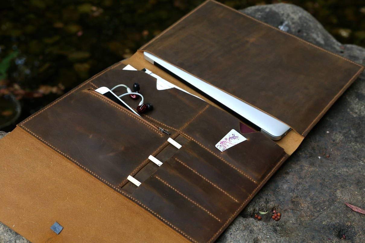 Handmade Distressed Leather MacBook Pro Laptop Case - Vintage Business Portfolio & Travel Organizer (MB05PDB) | Perfect for Office, Commuting & Business Trips