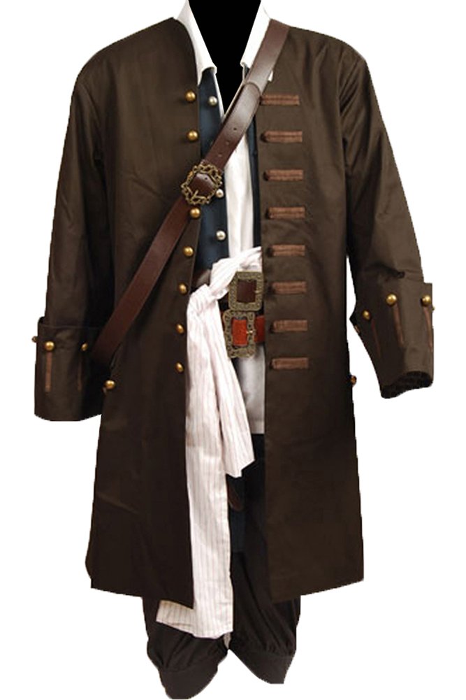 **Men's Pirate Cosplay Costume Set - Jack Sparrow Outfit with Coat & Belt - Halloween Party, Cosplay Event, Themed Dress-Up, LARP, and Renaissance Fair Costume**