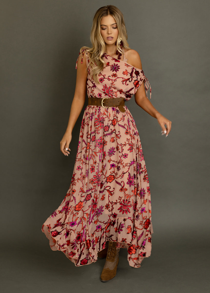 **Scarlet Flower Gia Dress - Elegant Floral Print Women's Dress for Parties, Weddings & Special Occasions**