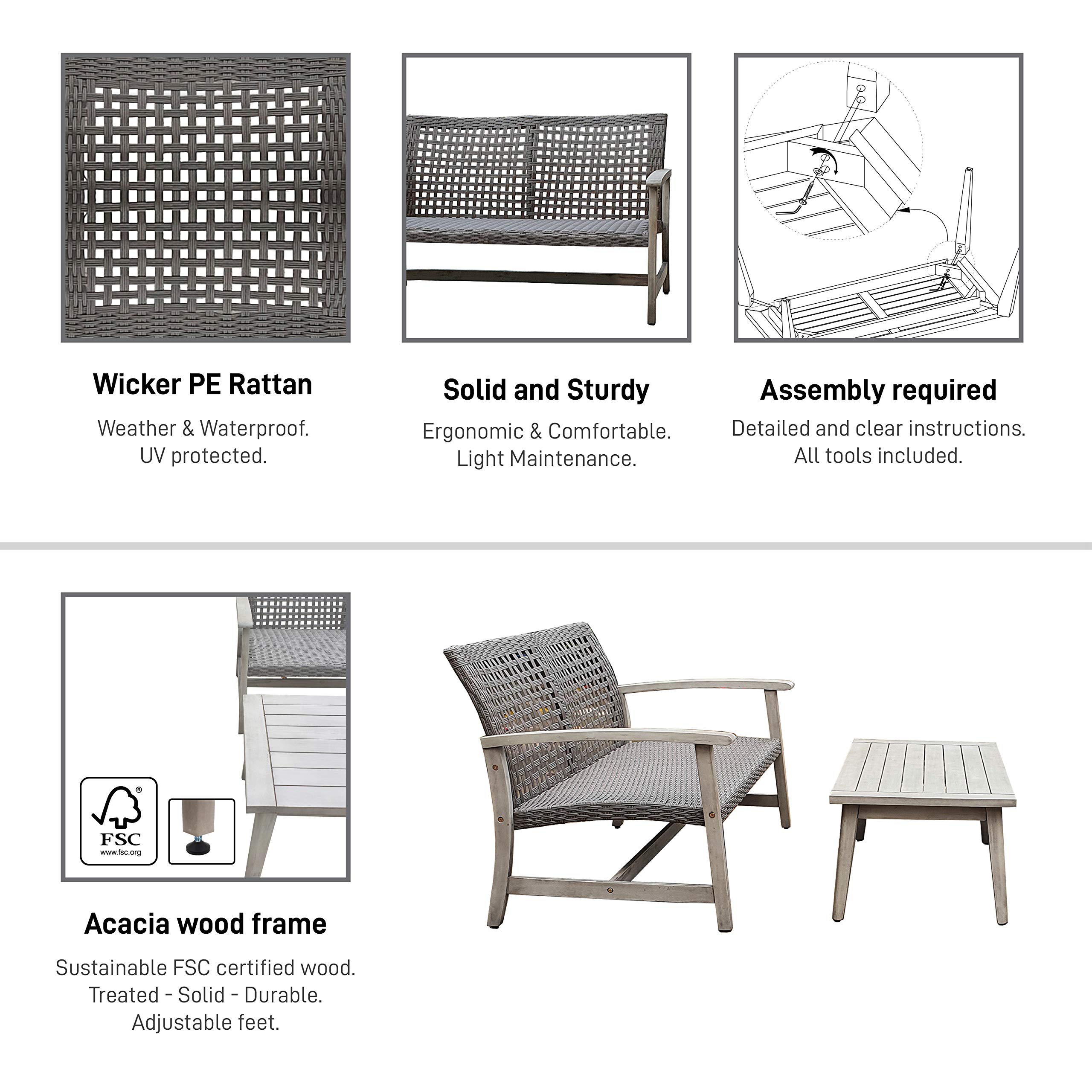 DUKAP Monterosso 2-Piece Patio Sofa Set with Table - Weather-Resistant Outdoor Conversation Seating for Porch, Garden & Backyard - Light Grey Comfortable Furniture for Relaxing & Entertaining