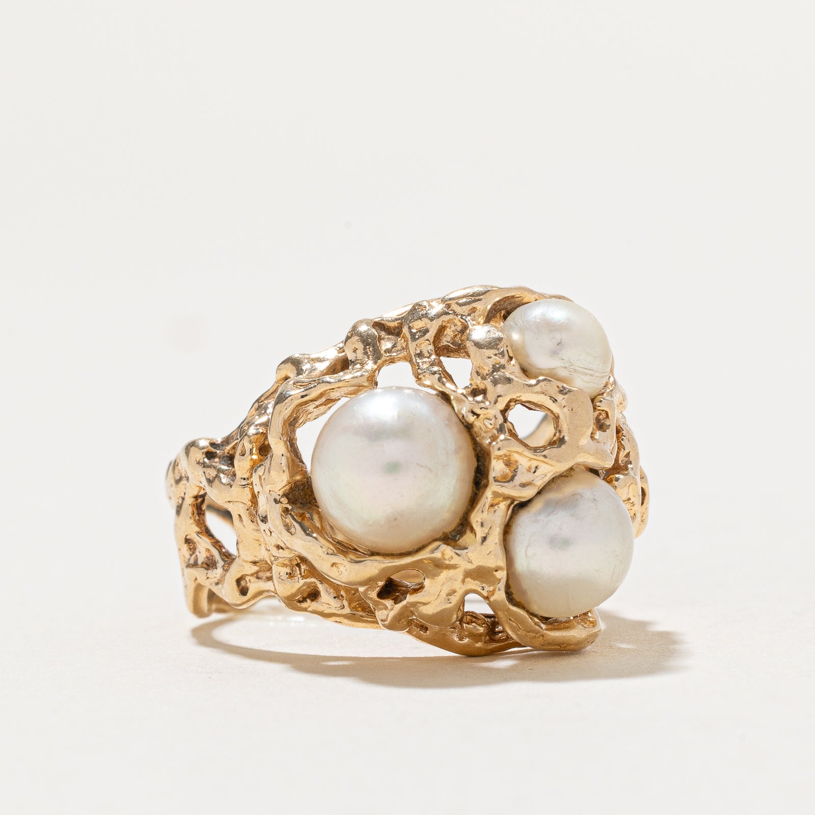 Three Stone Pearl Abstract Ring - Size 6.25 | Elegant Dainty Jewelry for Women, Perfect for Weddings, Parties & Special Occasions