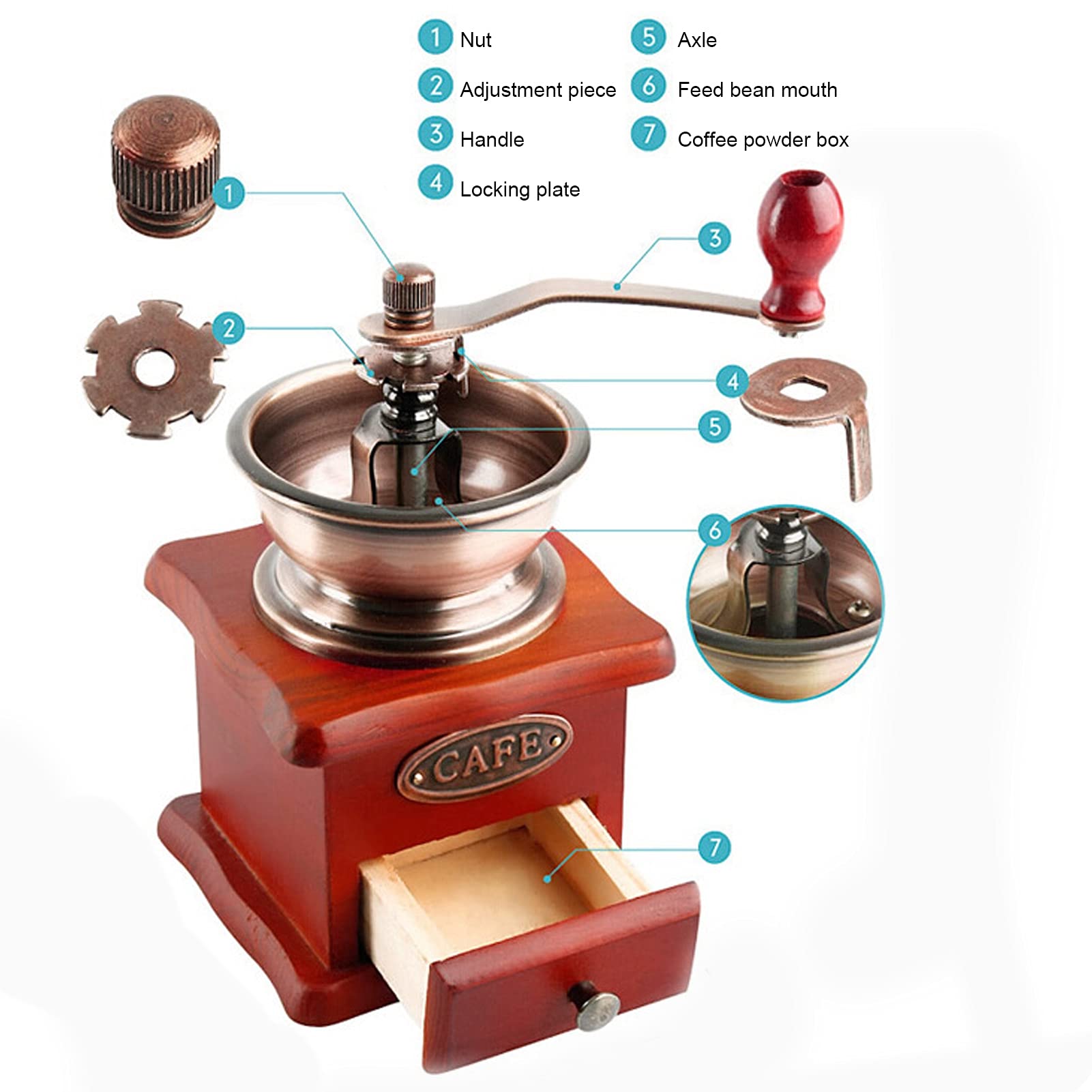 Premium Manual Coffee Grinder - Vintage Wooden Hand Crank Mill for Fresh Ground Coffee Beans, Durable & Wear-Resistant - Perfect for Home, Camping & Travel Brewing
