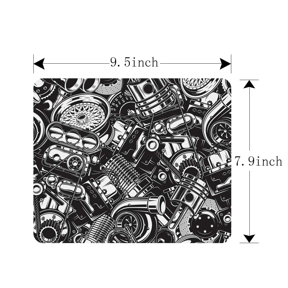 Non-Slip Rubber Gaming Mouse Pad - 9.5x7.9 Inch Black & White Car-Themed Design for PC, Laptop & Office Use | Perfect for Gamers, Work & Home Office Setup