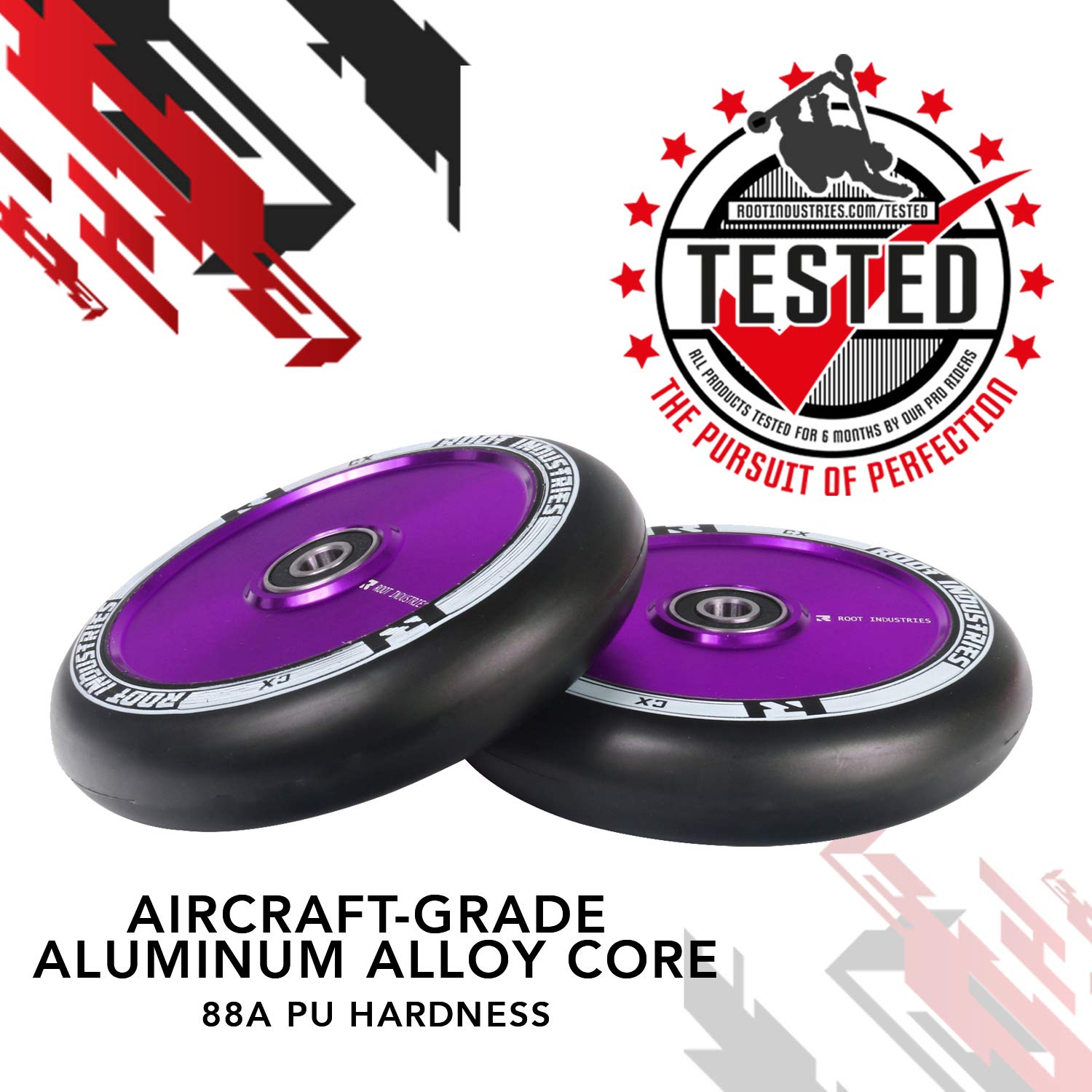Root Industries Kids' 120mm AIR Wheels - Black/Purple Inline Skate Wheels for Boys & Girls - Perfect for Roller Skating, Outdoor Play & Skate Parks