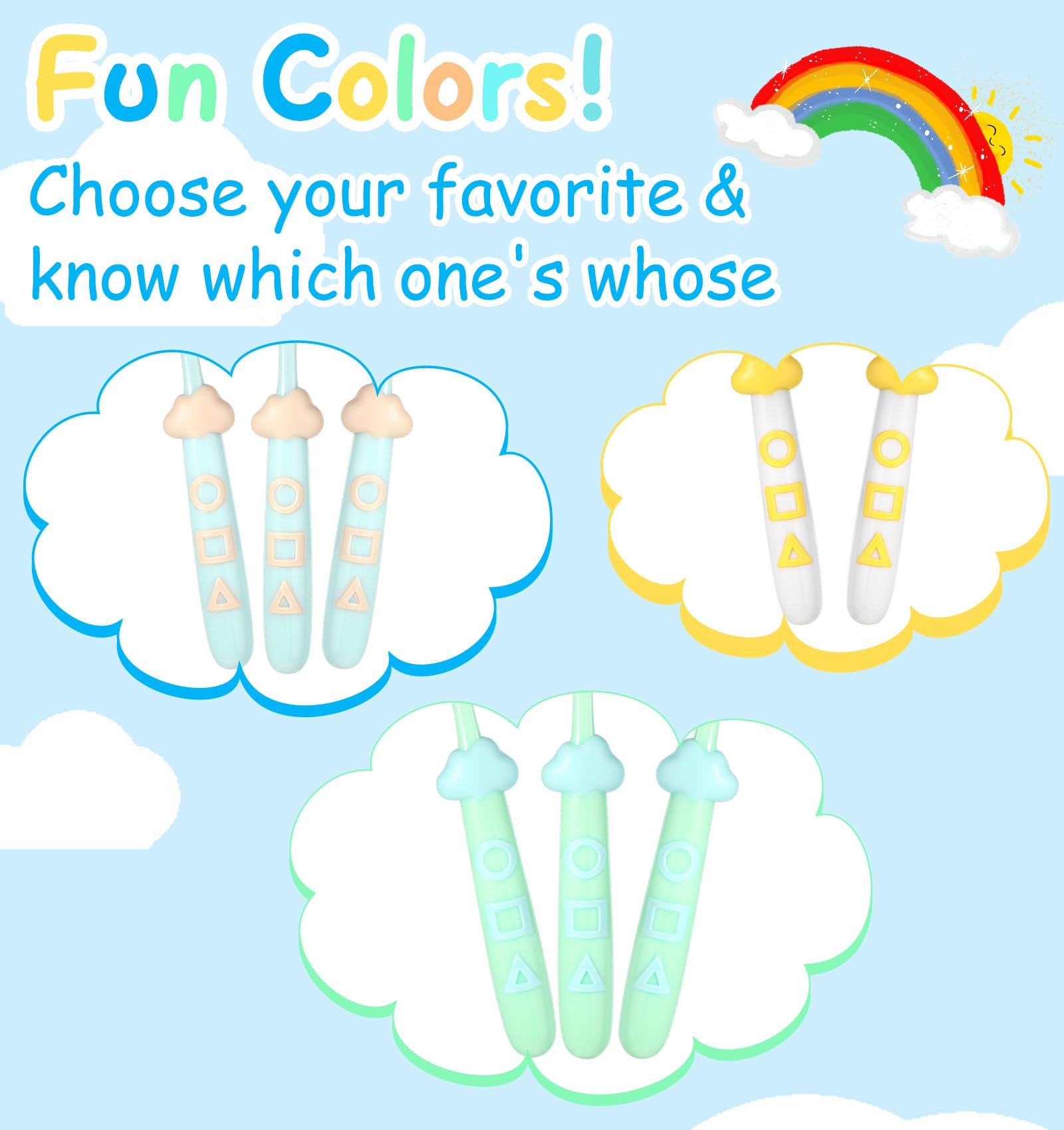8 Pack Kids Toothbrushes with Soft Bristles - Colorful Clouds & Geometric Designs for Toddlers Ages 2-12 | Gentle Dental Care for Morning & Night Routine, Travel, School & Home Use