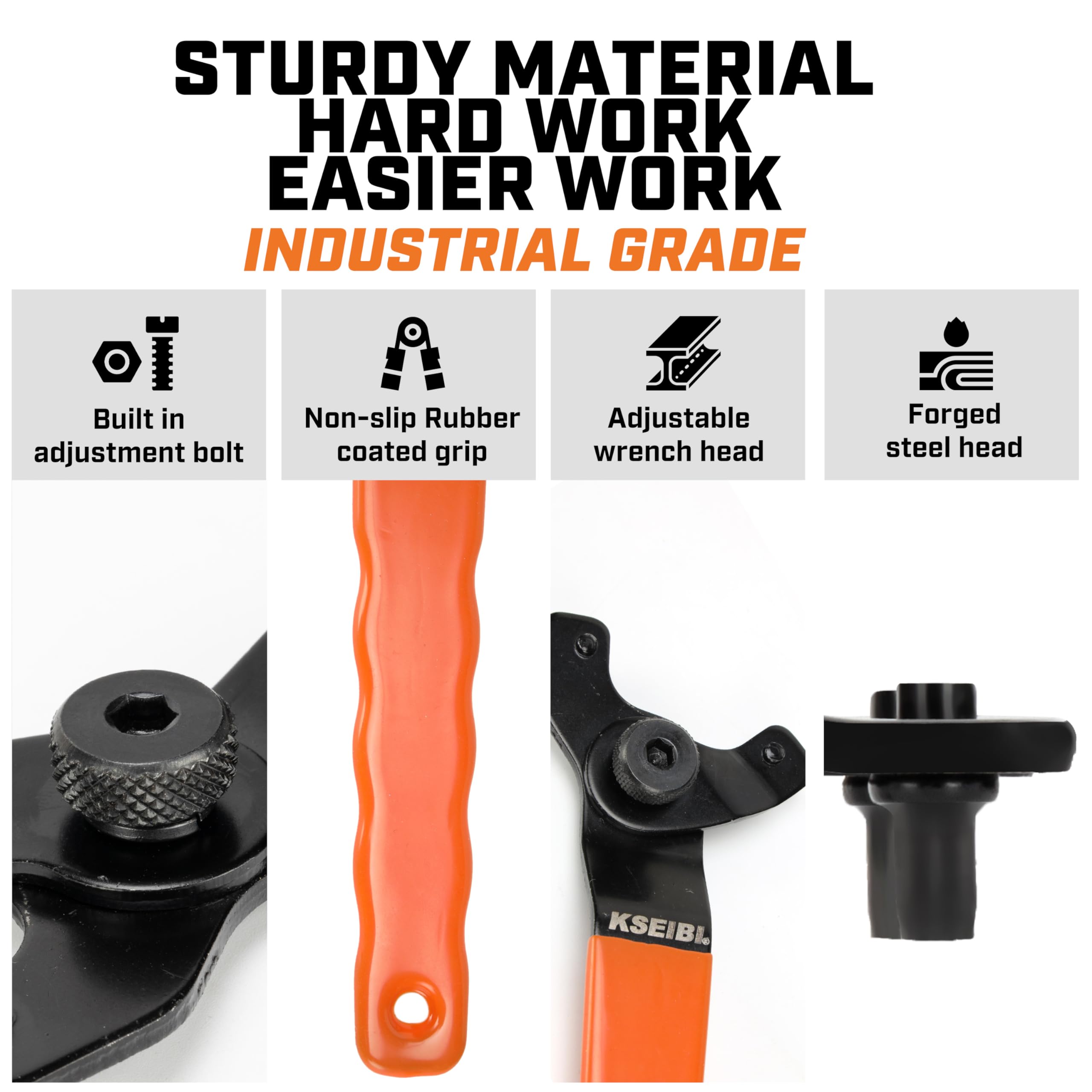 KSEIBI 689048 Universal Adjustable Pin Angle Grinder Wrench - Compatible with 4 to 9 Inch Flange Grinder Tools | Perfect for Metalworking, Woodworking & DIY Projects
