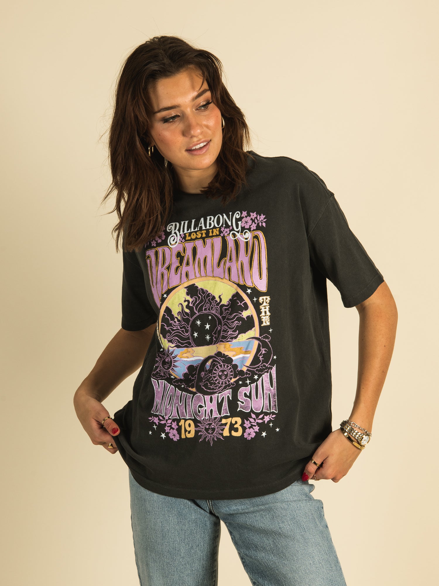 BILLABONG DREAMLAND Short Sleeve Boyfriend T-Shirt for Women | Casual Comfort Fit Cotton Top | Perfect for Beach, Surfing & Everyday Wear