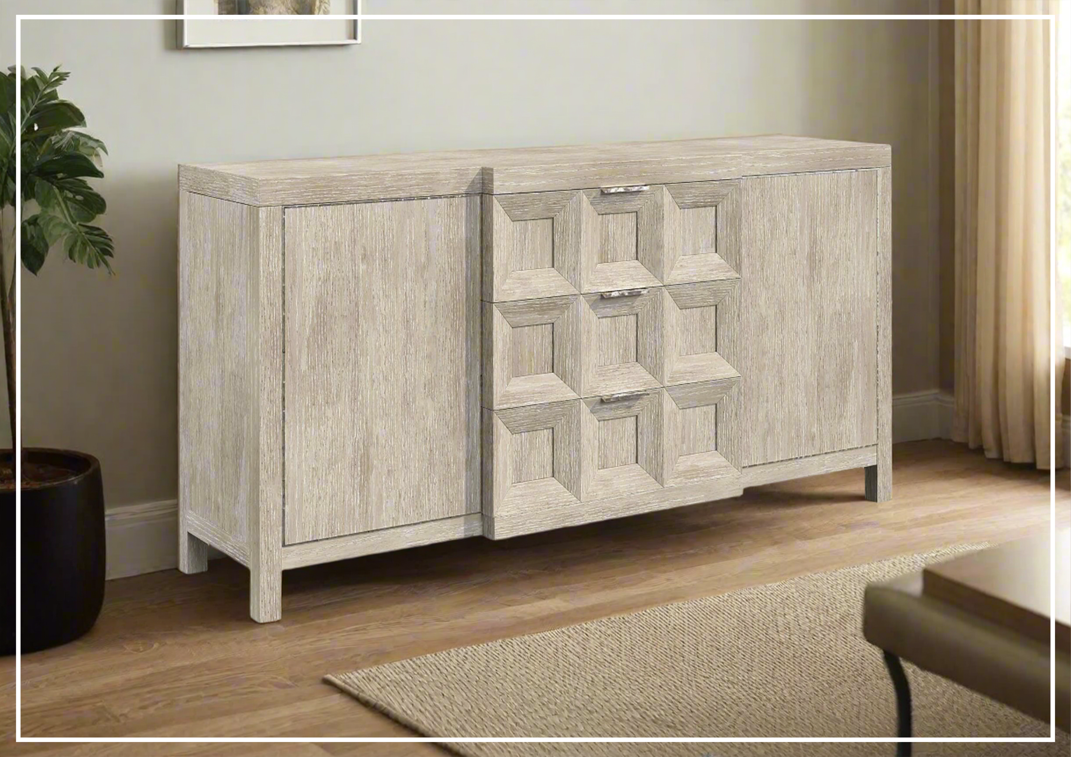 Bernhardt Prado 3-Drawer Wooden Buffet Sideboard - Rustic Dining Room Storage Cabinet for China, Linens & Entertaining Essentials