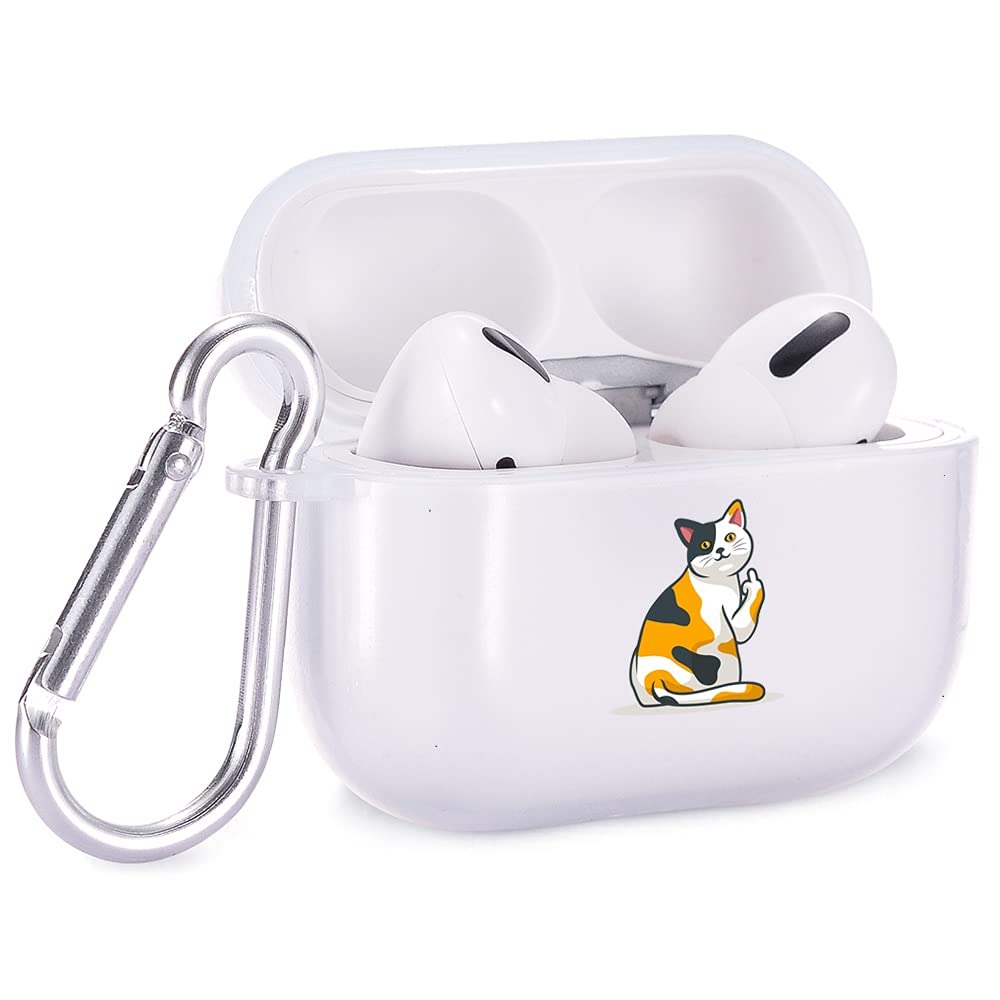 Cute Clear Cat AirPods Pro Case with Carabiner - Shockproof TPU Protective Cover for AirPods 3 Charging Case - Funny Soft Flexible Transparent Case - Perfect for Travel, Work & Everyday Use