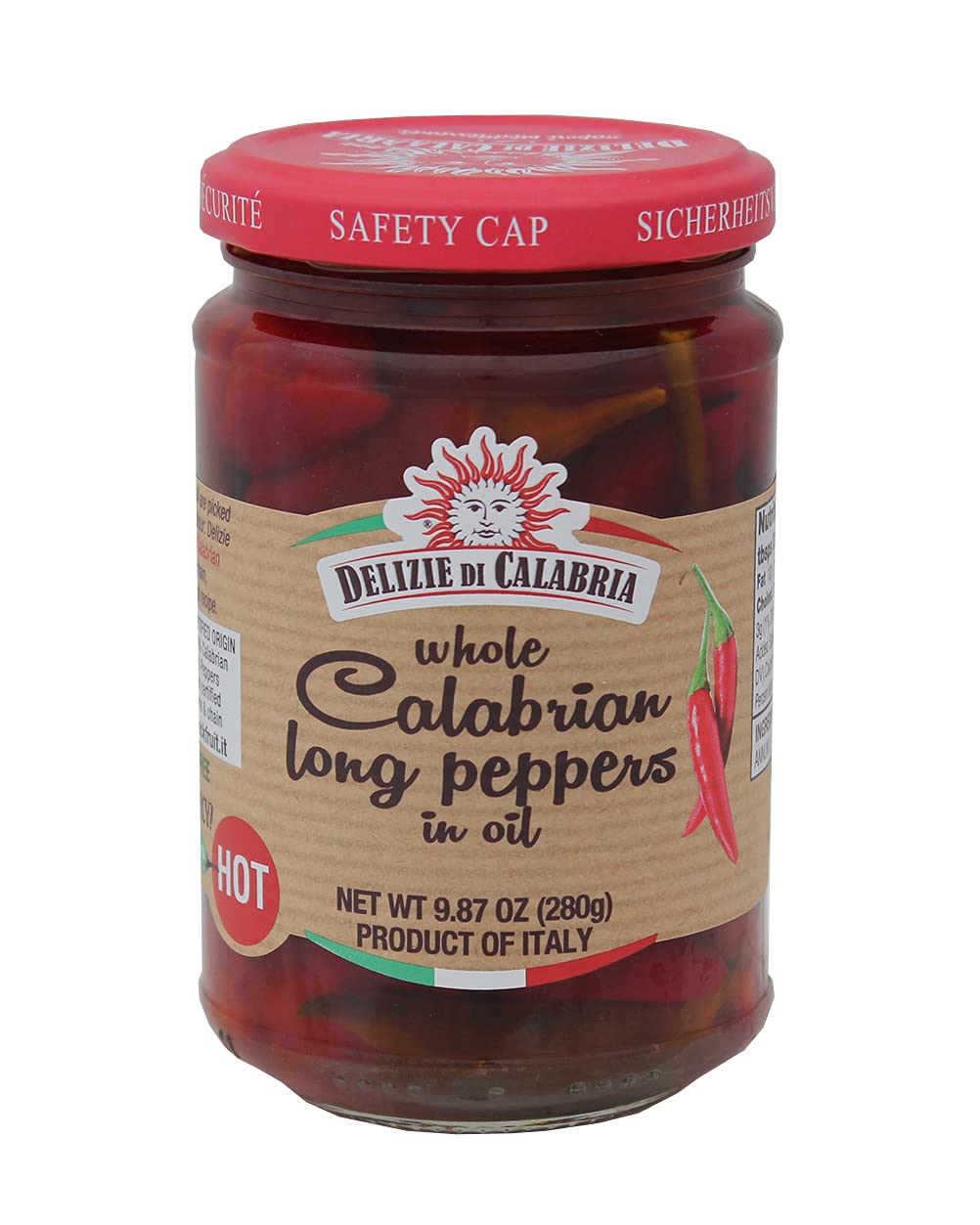 Delizie Di Calabria Whole Calabrian Long Peppers in Oil - Authentic Italian Hot Chili Peppers in White Wine Vinegar & Sunflower Oil - Gourmet Seasoning for Pizza, Pasta, Salads & Sandwiches - Perfect for Italian Recipes, Meal Prep & Charcuterie Boards (9.87 oz)