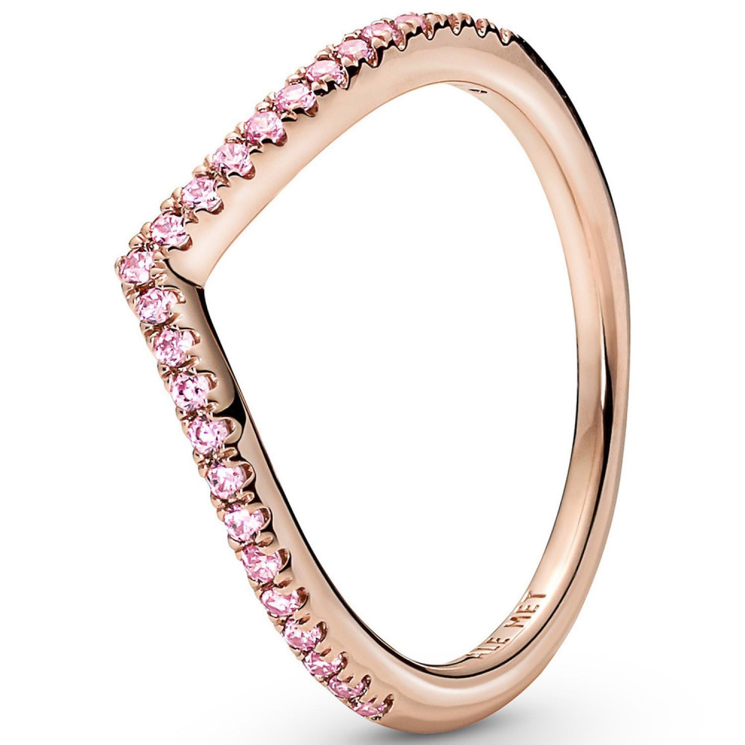 Pandora Sparkling Wishbone Ring for Women - 14k Rose Gold Plated Stackable Ring with Pink Cubic Zirconia - Size 7 - Elegant Jewelry Gift for Anniversary, Valentine's Day & Everyday Wear