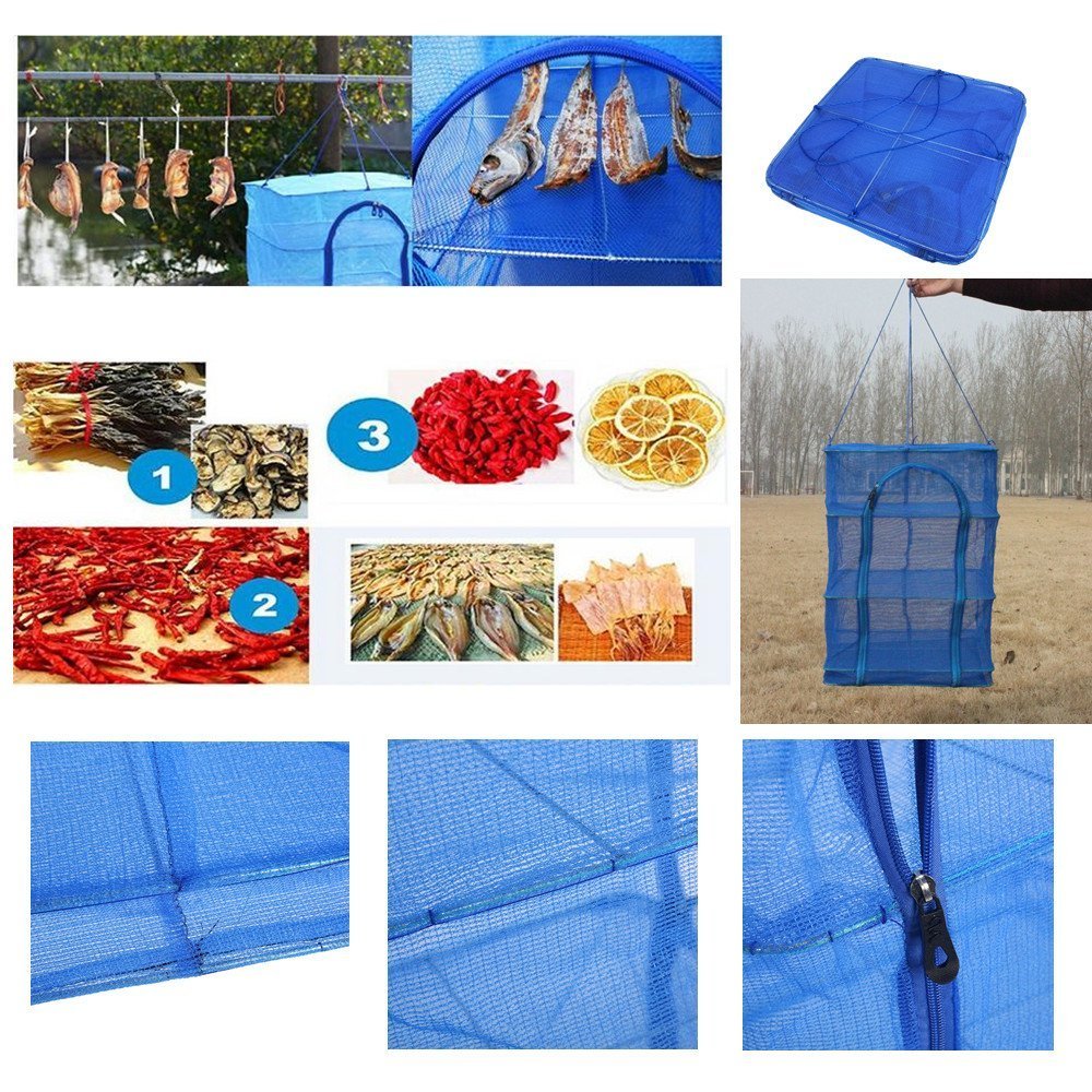 Foldable 4-Layer Mesh Food Dehydrator Rack - Natural Drying Net for Vegetables, Fish, Meat & Dishes | Space-Saving Hanging Dryer for Kitchen, Camping & Outdoor Use