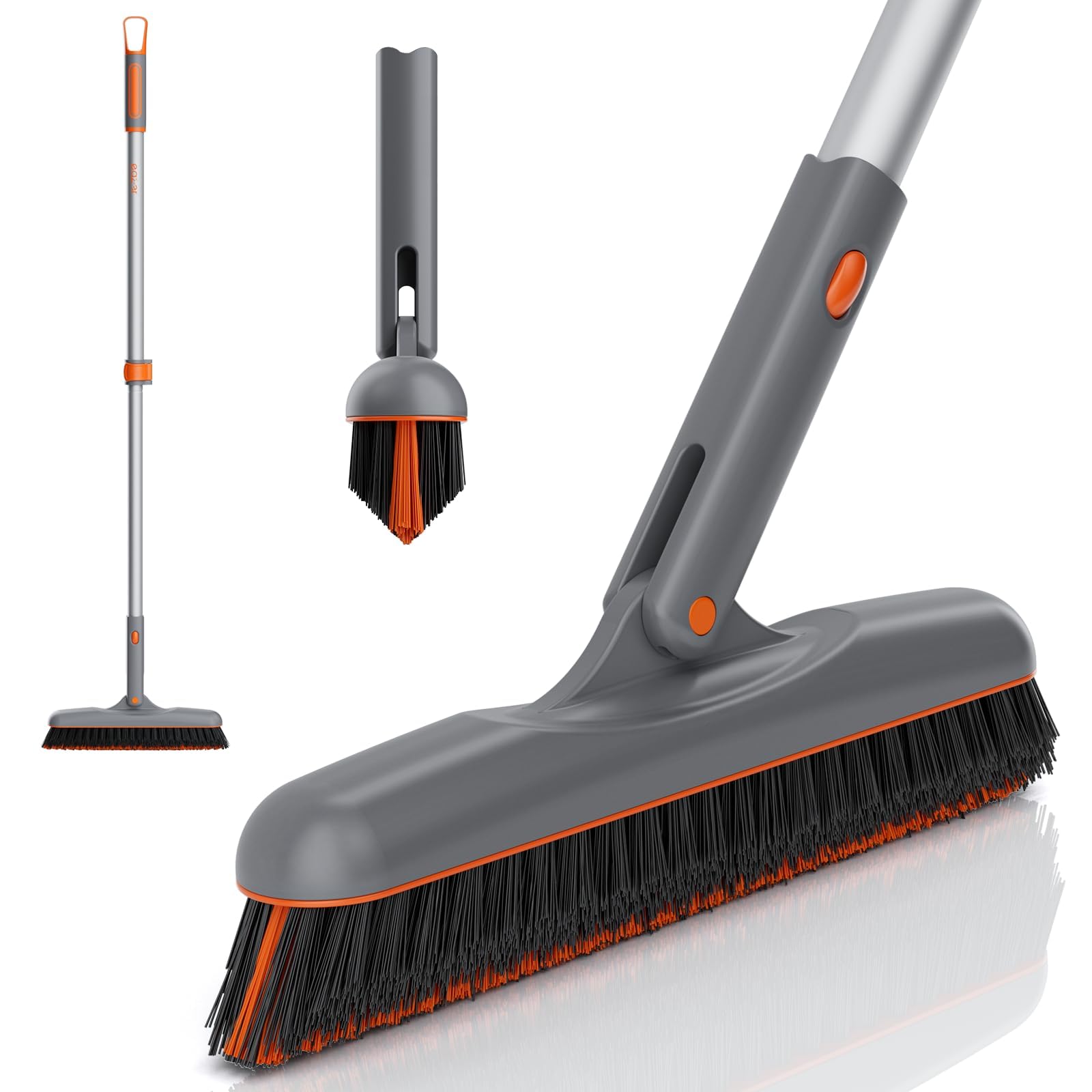 Eazer Grout Brush with Long Handle - 180° Rotating Tile Grout Cleaner, V-Shape Shower Scrubber with Stiff Bristles for Bathroom, Wall, Baseboard & Floor Cleaning - 53 Inch - Perfect for Deep Cleaning Tiles, Showers, and Hard-to-Reach Areas