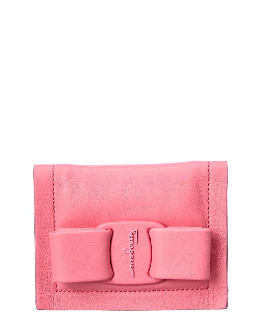 Salvatore Ferragamo Viva Bow Leather Card Holder for Women - Slim Pink Wallet with RFID Protection - Perfect for Everyday Use, Travel & Gift Giving