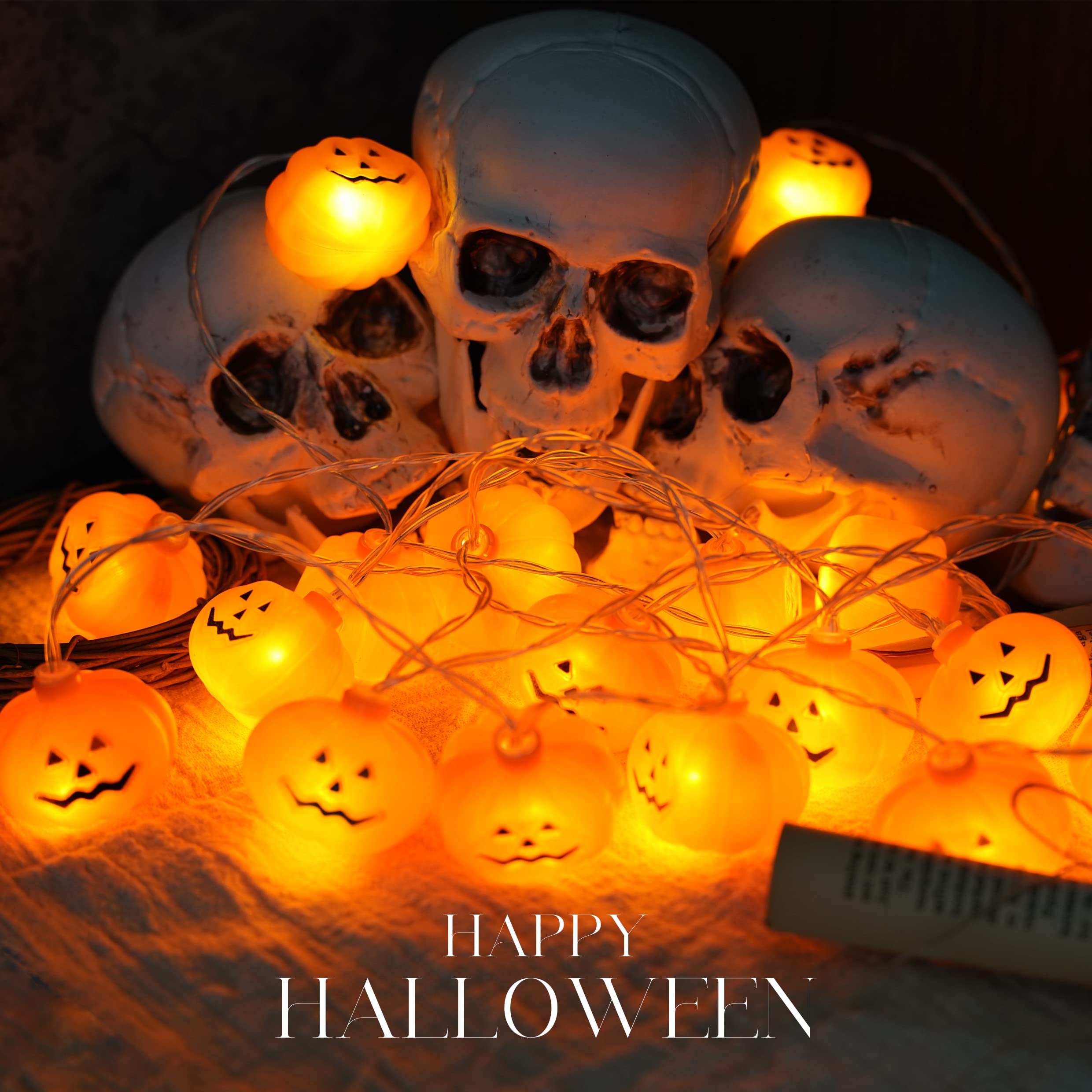 LED Pumpkin String Lights - 20 LED 10ft Battery Operated for Halloween Party Decor Indoor/Outdoor