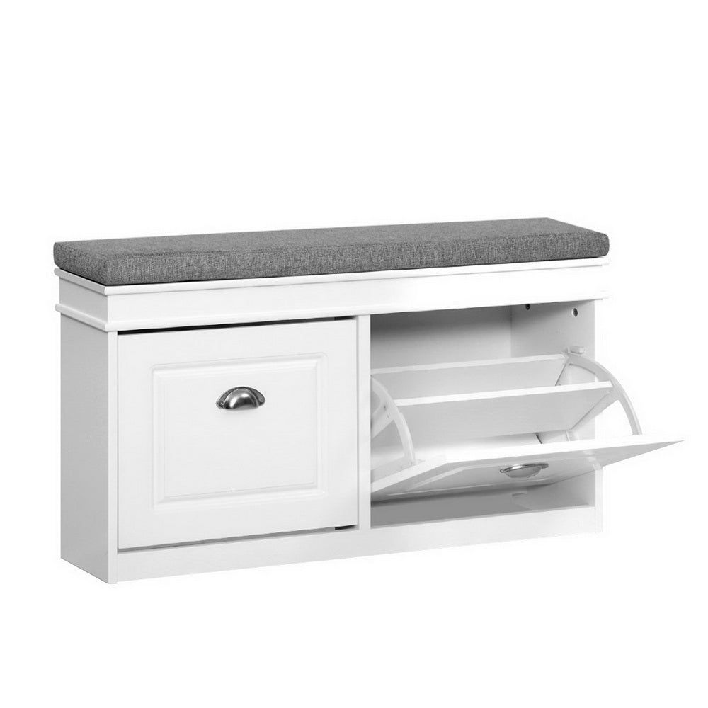 Artiss White Shoe Cabinet Bench with 12-Pair Storage Drawer - Shoe Organizer Rack for Entryway, Hallway & Bedroom - Space-Saving Shoe Shelf for Home Organization
