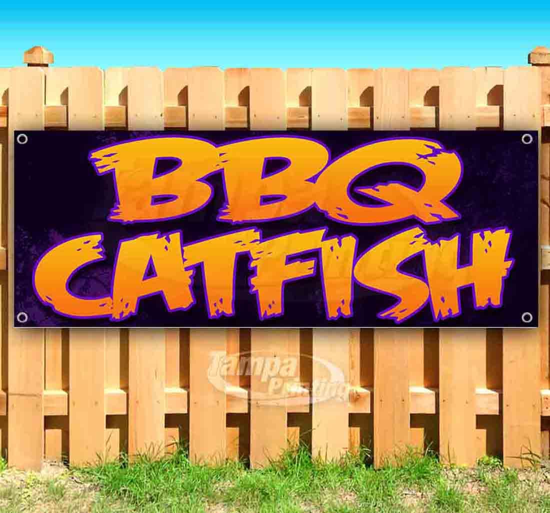 13 oz Heavy-Duty Vinyl BBQ Catfish Banner - Single-Sided with Metal Grommets | Durable Outdoor Advertising for Restaurants, Fishing Shops & Events