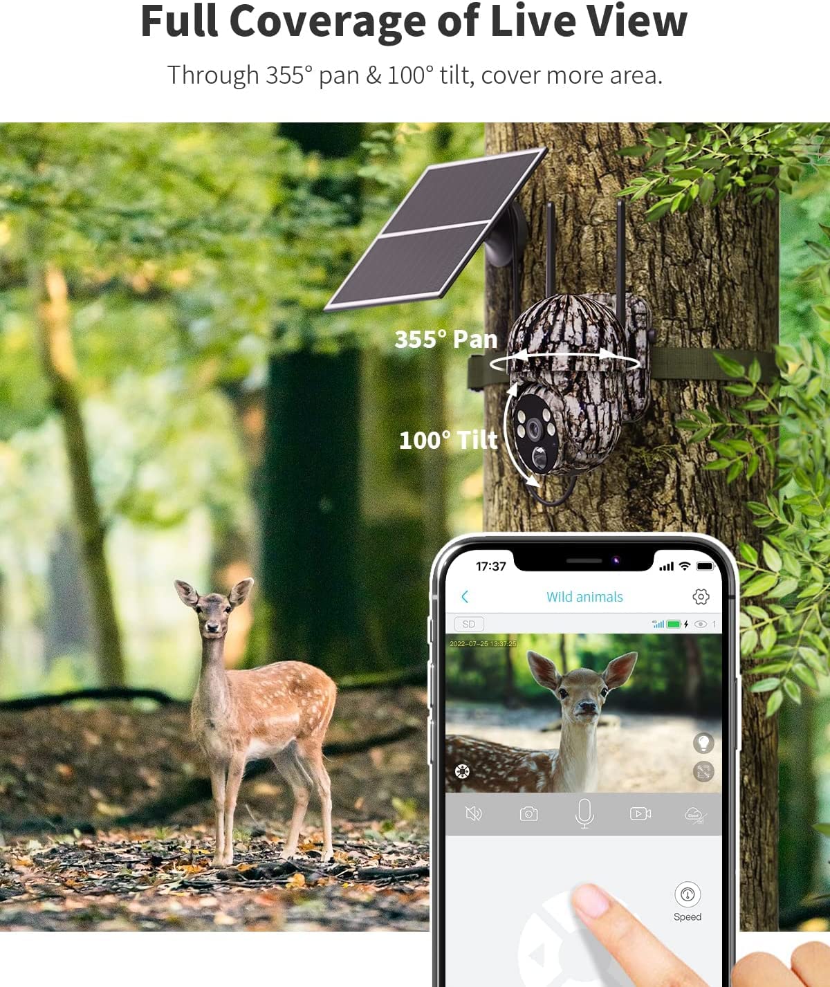 Ebitcam 4G LTE Cellular Trail Camera with SD & SIM Card (Verizon/AT&T/T-Mobile) - No WiFi Needed, 2K Live Video & Playback on Phone, 360° Full View, Motion Activated Game Camera with Night Vision - Ideal for Wildlife Monitoring, Hunting, and Outdoor Security