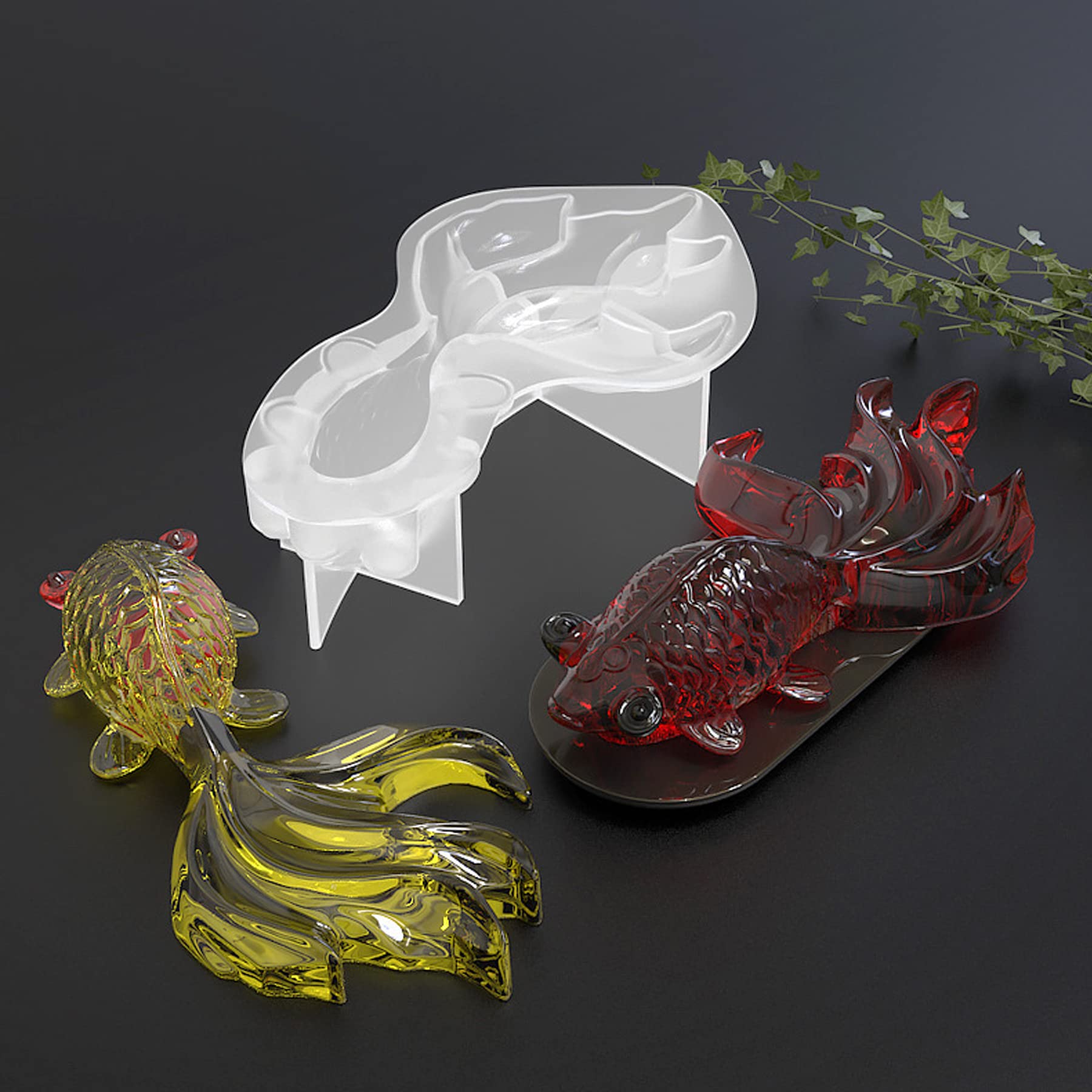 Yayatty 2-Piece Goldfish & Koi Fish Silicone Resin Molds - DIY Epoxy Craft Molds for Animal Shaped Resin Art - Perfect for Home Decor, Office Desk Ornaments, and Handmade Gift Making