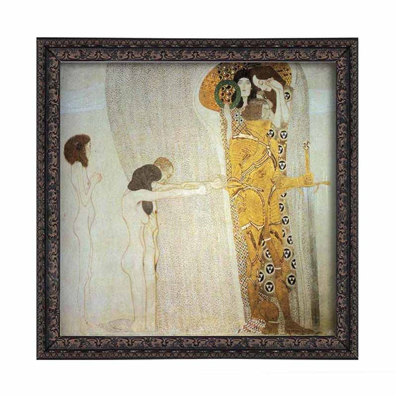 Gustav Klimt 'The Longing for Happiness' Left Wall Canvas Art Print - 20x20 Inch Nordic Landscape Painting for Kitchen, Bathroom & Living Room Decor - Perfect Birthday Gift for Art Lovers (Black Frame)