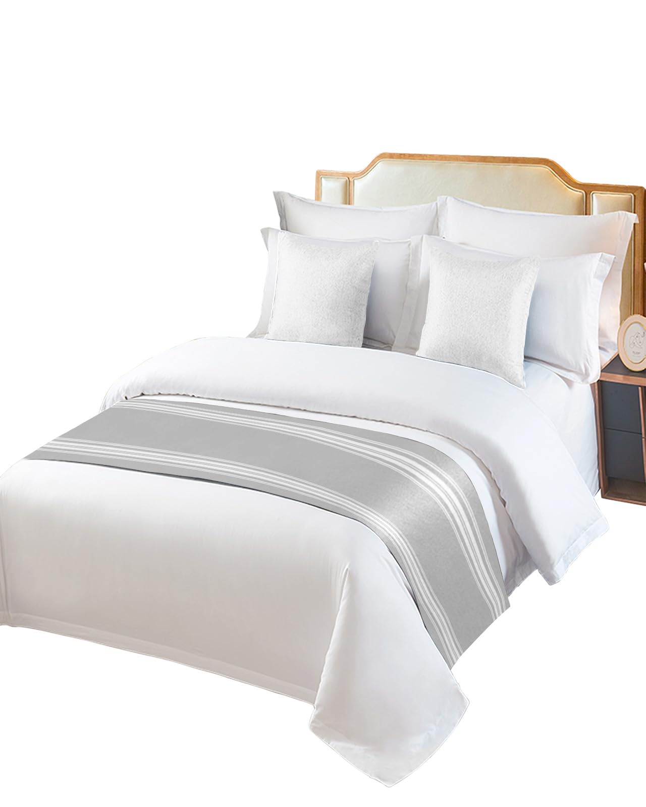 Luxury King Size Bed Runner - Grey & White Striped Modern Abstract Design Bed Scarf Throw for Foot of Bed (94