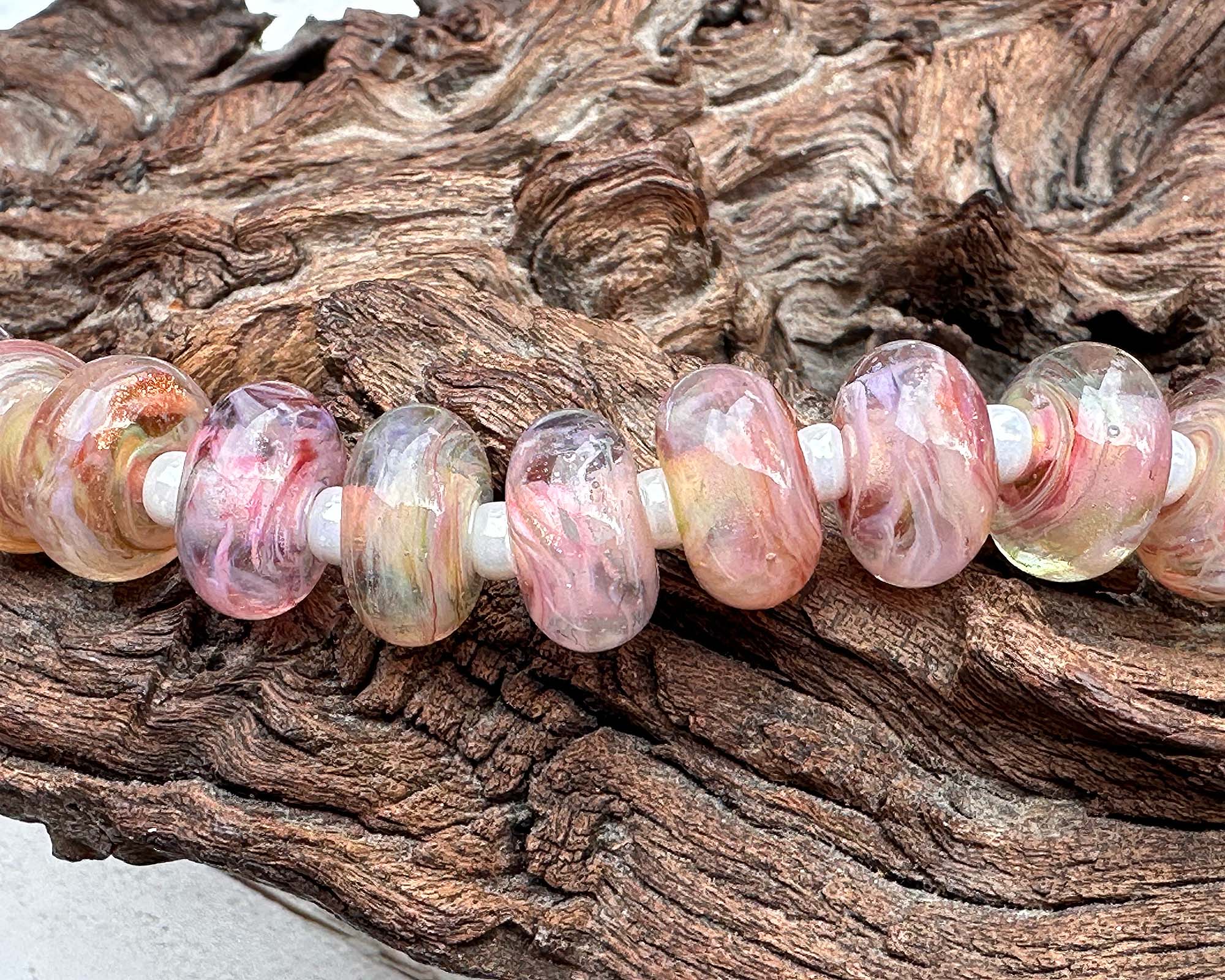 15pcs Sunrise Swirls Lampwork Glass Beads Set for Jewelry Making - DIY Bracelet, Necklace, Earrings Craft Supplies - Perfect for Beaders and Artisans