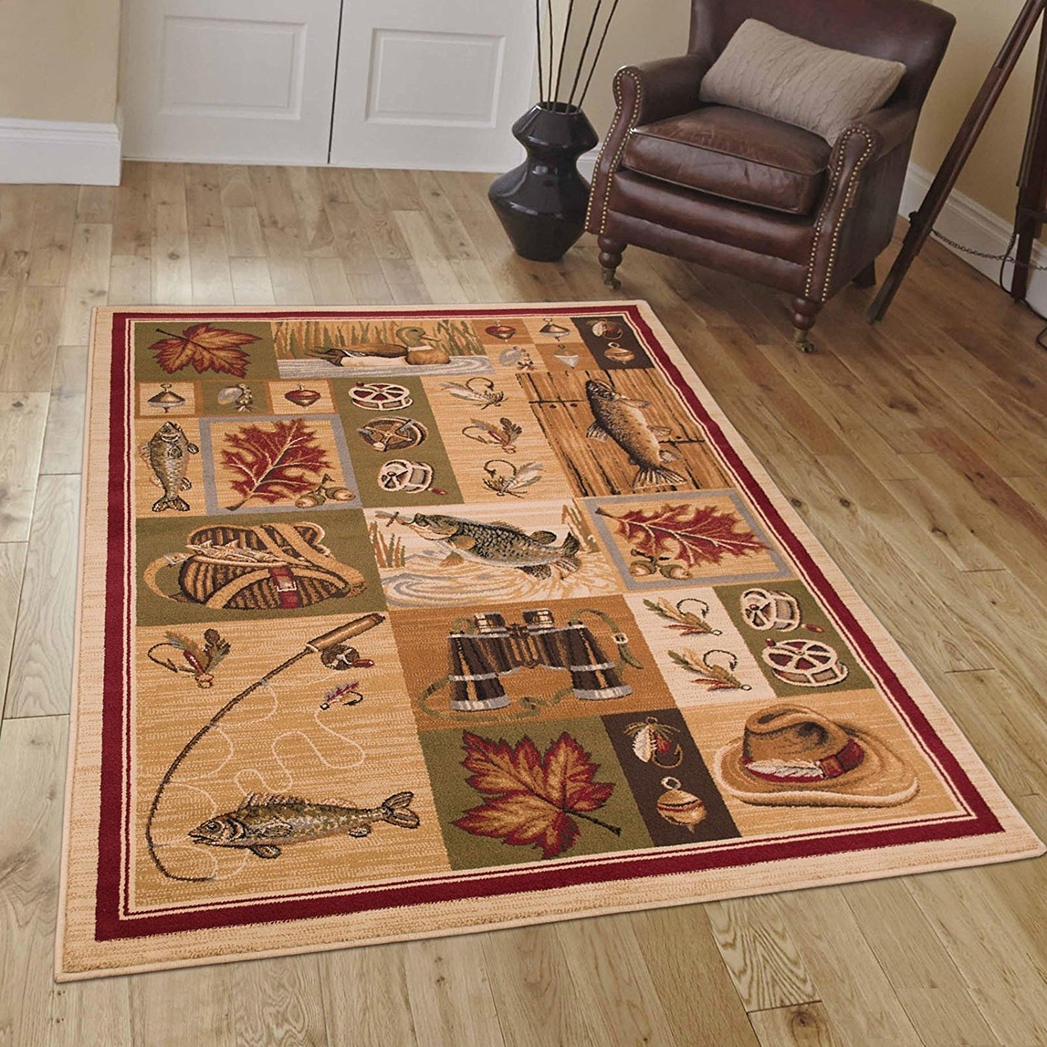 Champion Rugs Wildlife Nature Fishing Duck Scene Area Rug 5'3