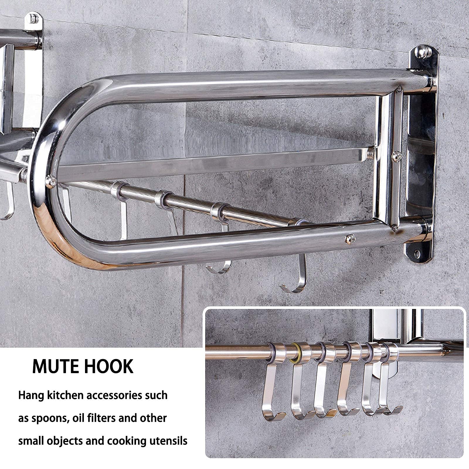 Stainless Steel Microwave Shelf Bracket - Heavy Duty Wall Mounted Oven Rack with Hooks - 550mm x 370mm Floating Kitchen Storage Shelf (Silver) - Perfect for Small Kitchens, Apartments & RVs to Maximize Space